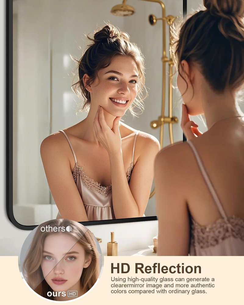NBGV 22" x 30" Bathroom Mirror Black Bathroom Mirrors for Over Sink Modern Bathroom Vanity Mirror for Bedroom Entryway or Living, Metal Framed HD Tempered Glass Room Horizontal or Vertical