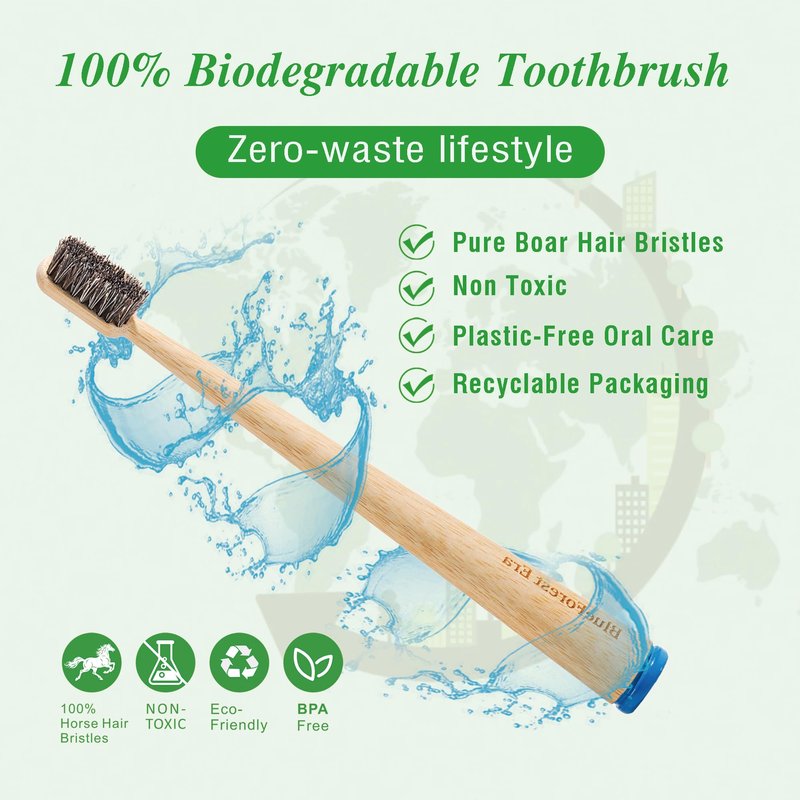 BlueForest Era Horse Hair Toothbrush, Natural Bamboo Toothbrushes, Organic Wooden Toothbrush Non Toxic, Plasstic Free Bamboo Toothbrush Soft, All Natural Bristles Toothbrushes for Adults