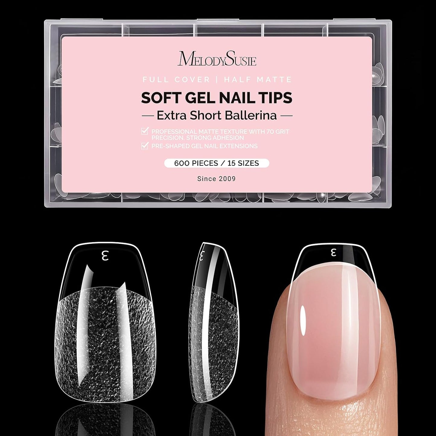 Short Square X Nail Tips - 600 Pcs Clear Acrylic Press-On Nails | Half Matte Full Cover for DIY & Salon Use