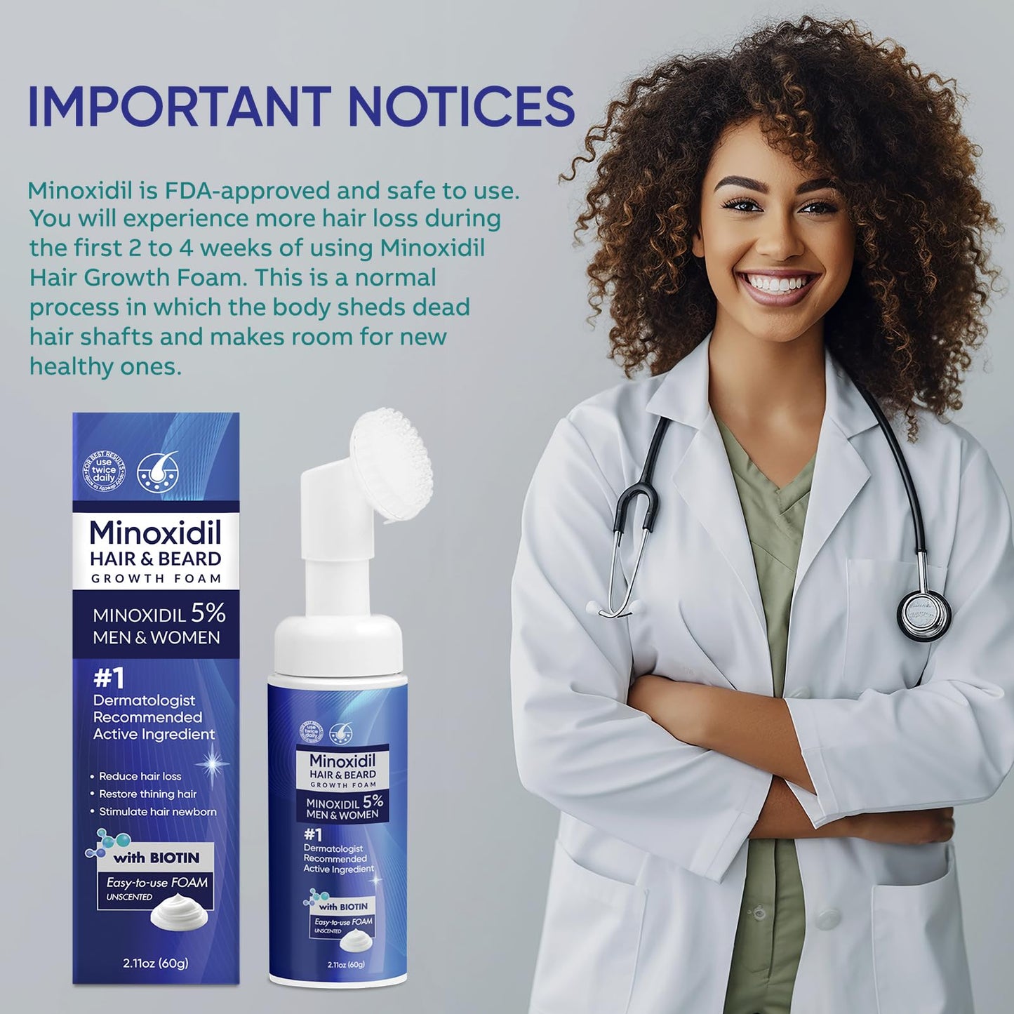 5% Minoxidil Foam for Men, Minoxidil for Men Foam, Minoxidil for Women Hair Growth with Biotin & Castor Oilfor Thicker, Fuller Hair, Fast-Absorbing Formula 120ml - 2 packs
