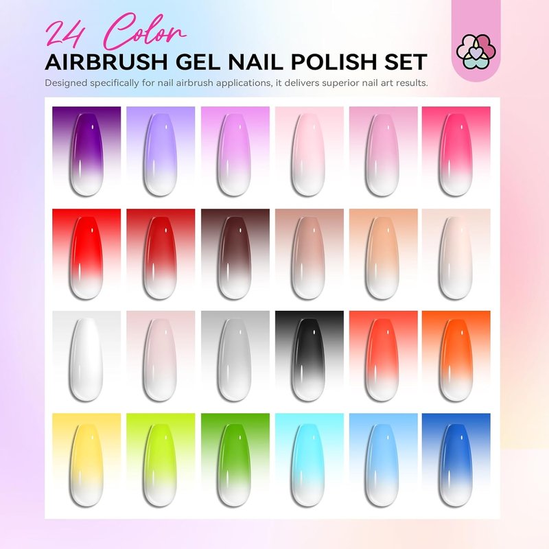 SAVILAND Airbrush Gel Nail Polish - Hema-Free 24 Colors | Non-Acetone for Gradient Nail Art
