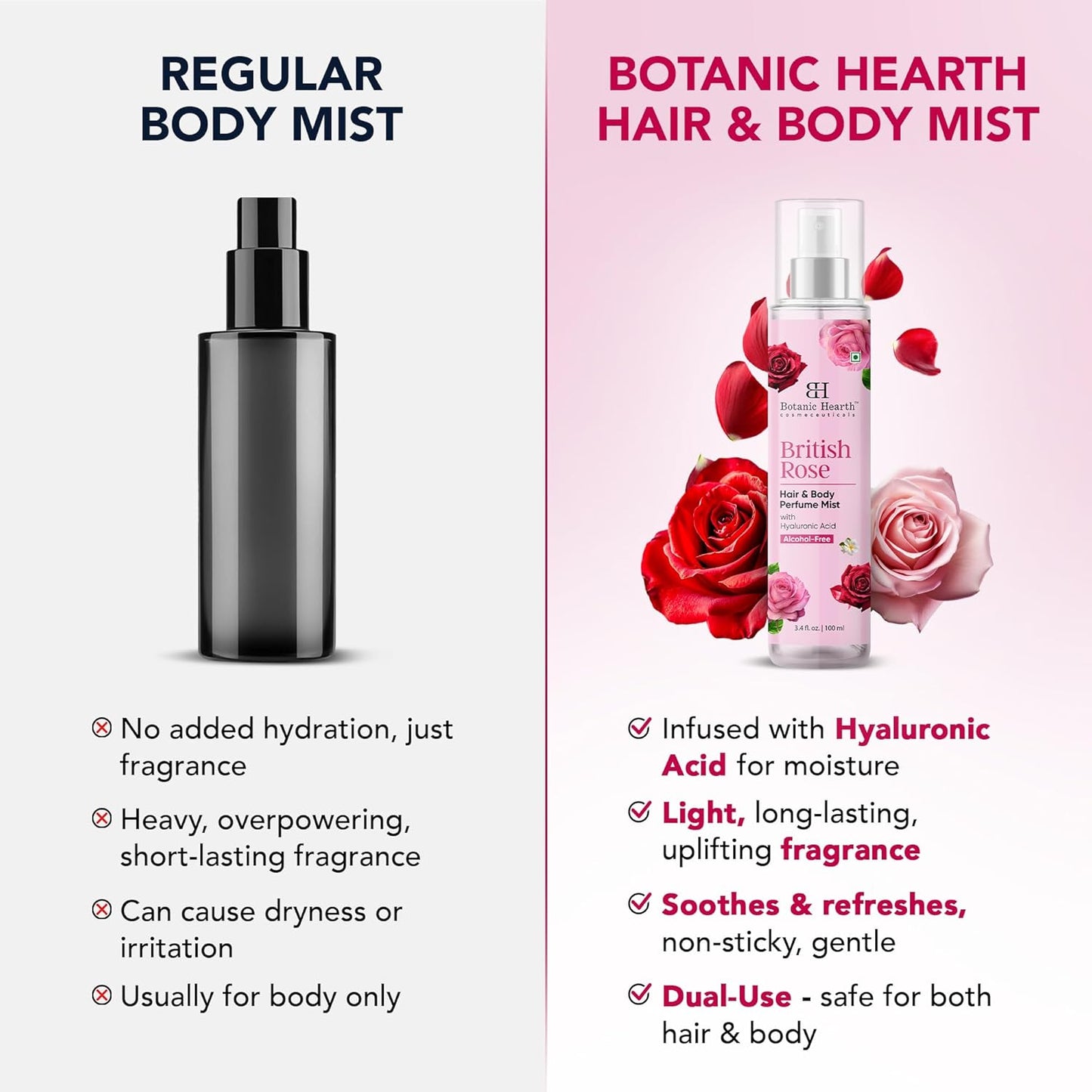 Botanic Hearth British Rose Hair Perfume - Long-Lasting Alcohol-Free Body Mist | 3.4 Fl Oz