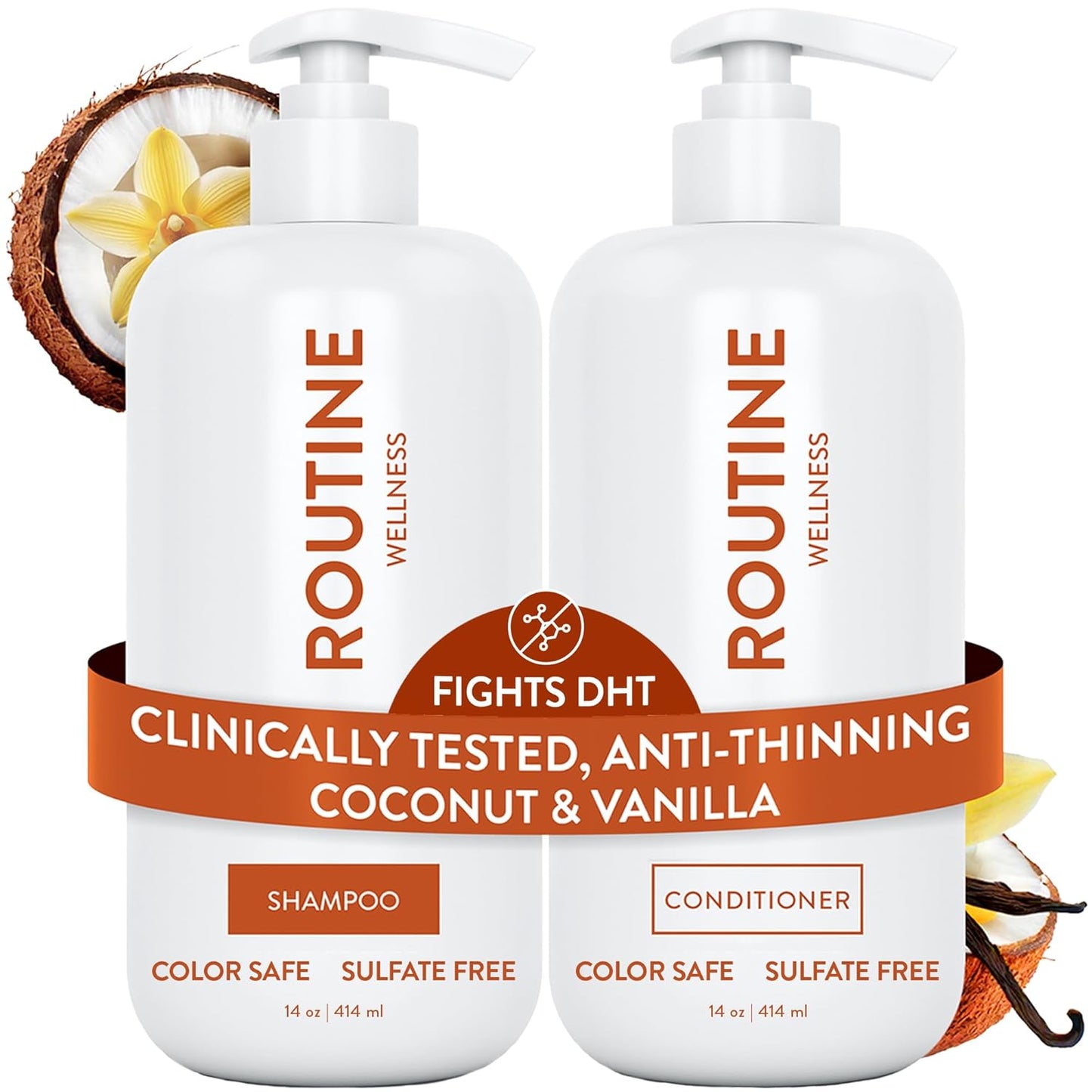 Anti-Thinning Shampoo & Conditioner Set | Biotin DHT Blocker for Thinning Hair - Color Safe, Coconut & Vanilla