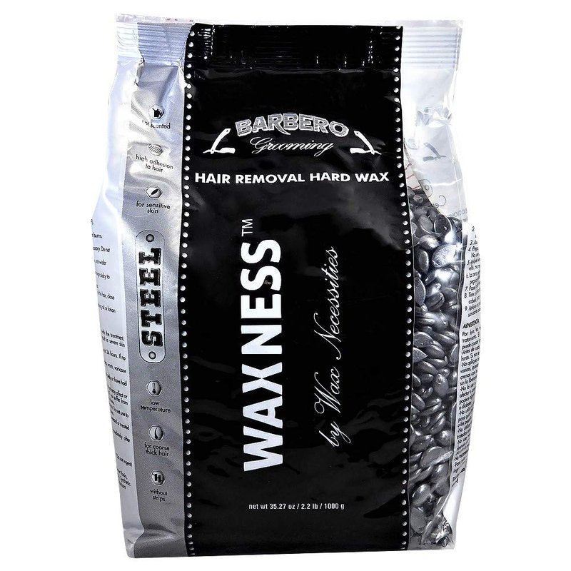 Barbero Stripless All-in-One Hard Wax Kit with Metallic Heater, 2 lb (900 g) Hard Wax Beads, 100 Applicators & Collars – Professional Wax Removal – Made in Italy