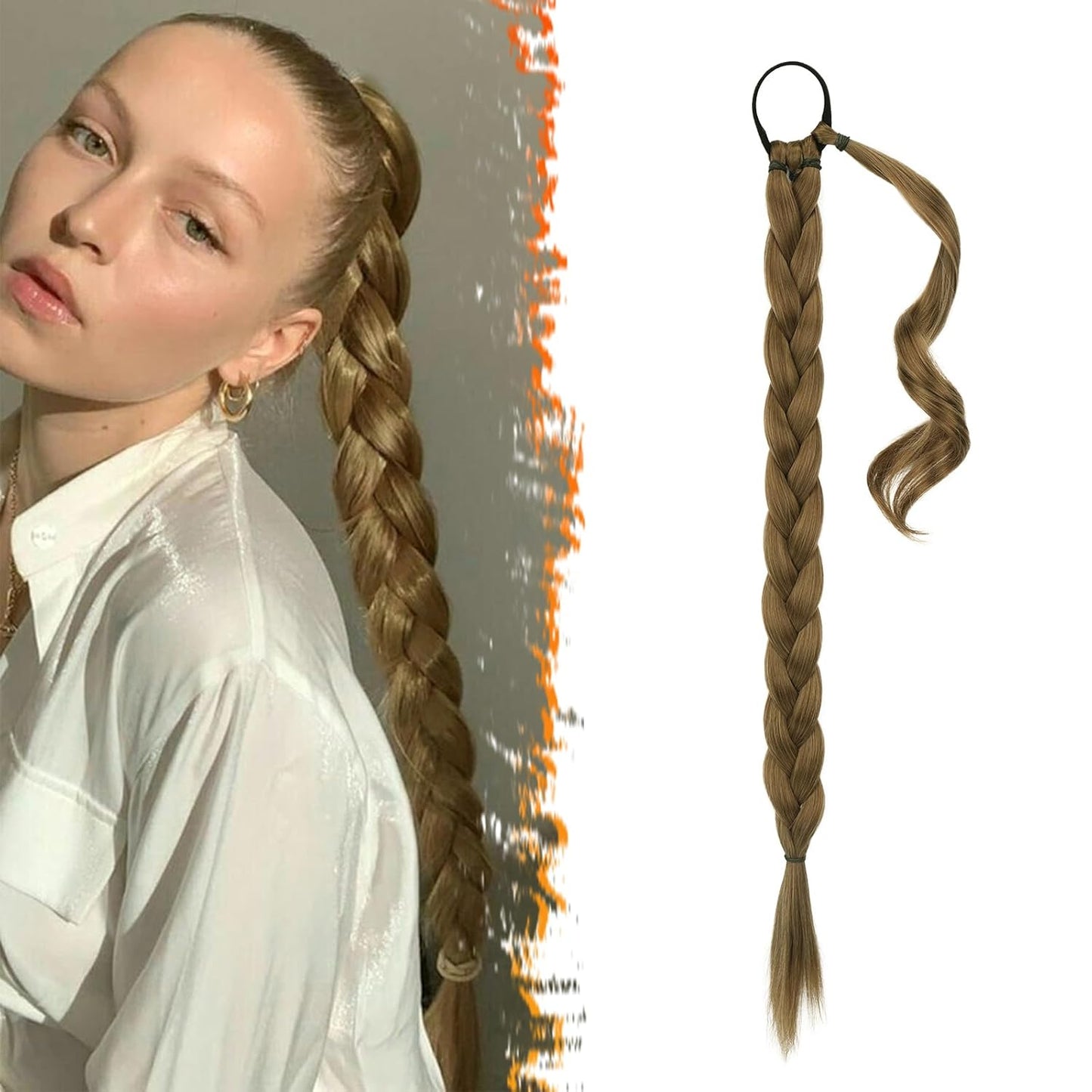 30 Inch Long Braided Ponytail Extension - Copper Red Wrap Around Hairpiece | Synthetic Hair for Women
