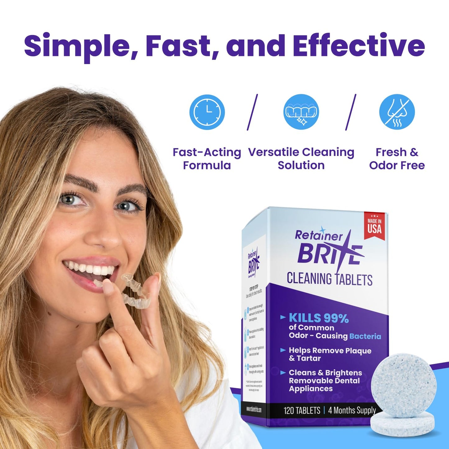 Retainer Brite | Retainer Cleaner Tablets for Invisalign & Mouth Guards - 120 Tablets, 4-Month Supply