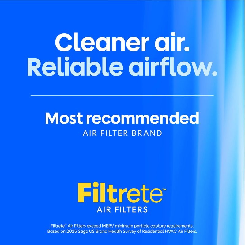 Filtrete 20x25x1 Air Filter, MERV 11, MPR 1000, Allergens & Pet Dander, 3-Month AC and Furnace Filters, Cleaner Air, Reliable Airflow, 2 HVAC Filters (Actual Size 19.68 x 24.68 x 0.81 in)