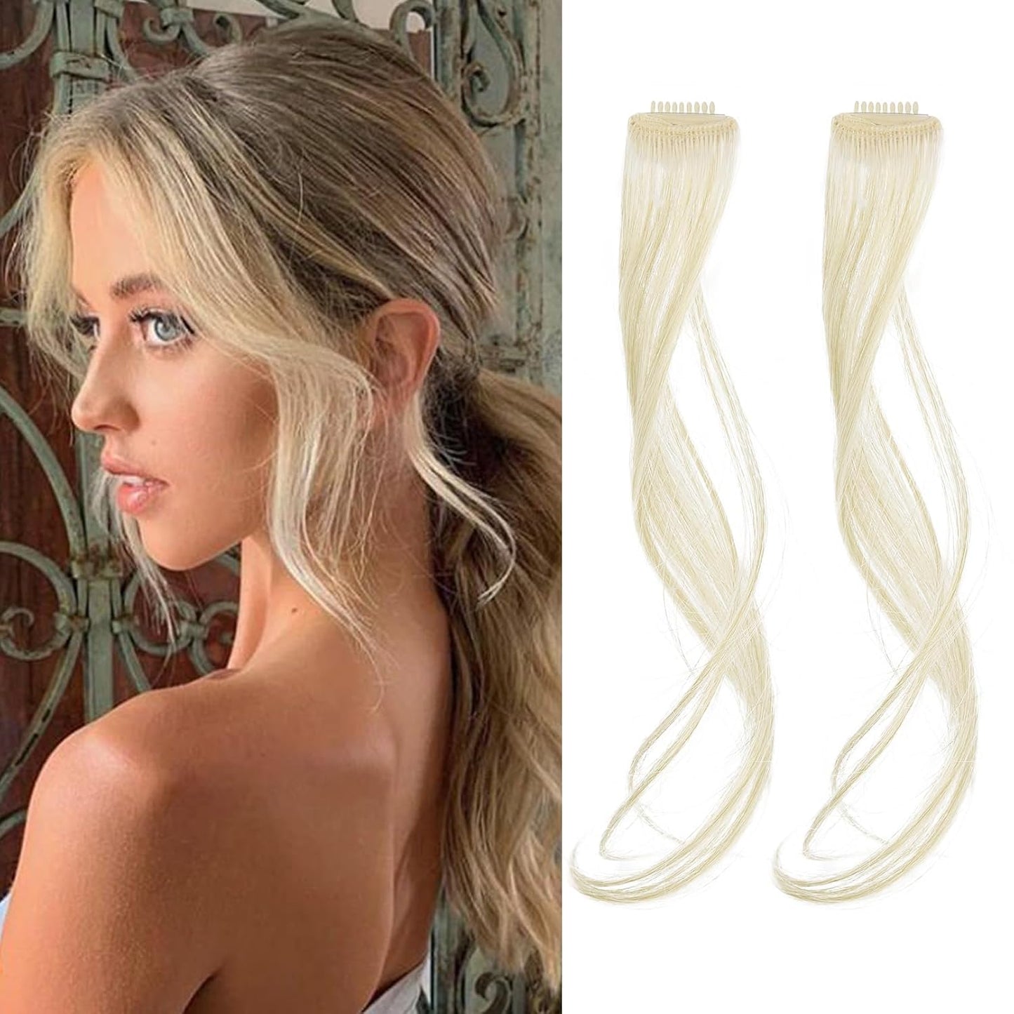 Long Side Air Bangs - Wavy Curly Clip-In Curtain Bangs for Women | 12 Inch Face-Framing Highlights in Grey/Brown/Silver/White