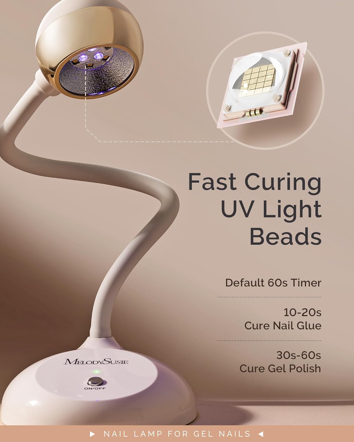 MelodySusie Gooseneck Cordless UV Nail Lamp - 2-in-1 Rechargeable Fast Curing for All Gels | Adjustable Light Angle