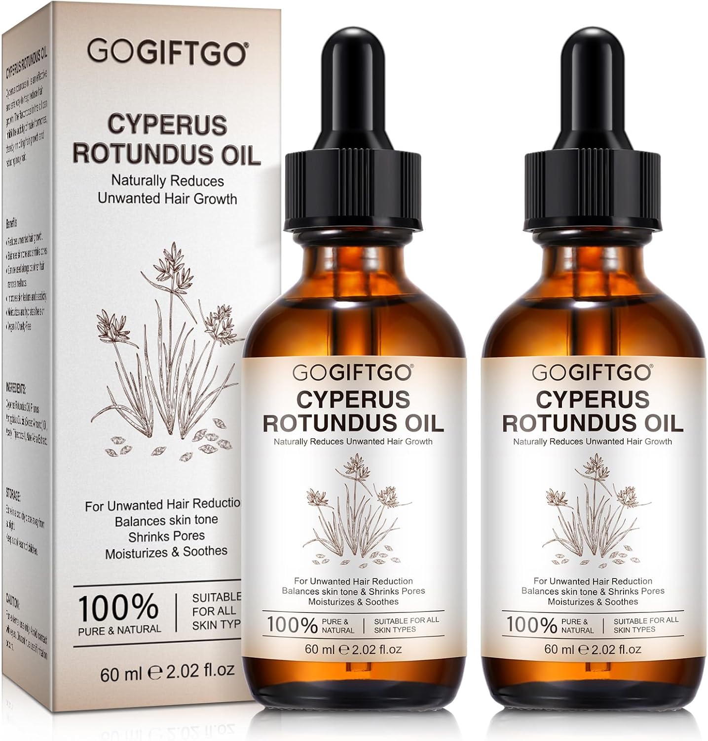 Cyperus Rotundus Oil for Hair Removal - Natural & Soothing Formula | 60ml (2pcs)