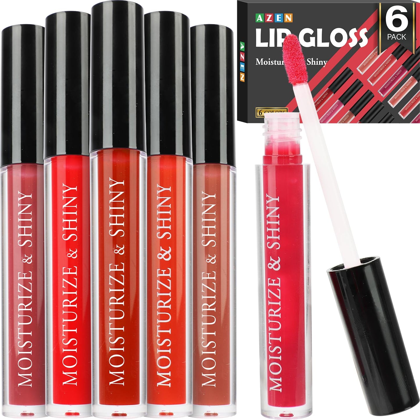 AZEN 6 Pack Lip Gloss Bulk Set, Shimmery Lip Gloss for Women and Girls With Rich Varied Colors, Mothers Day Gifts for Women