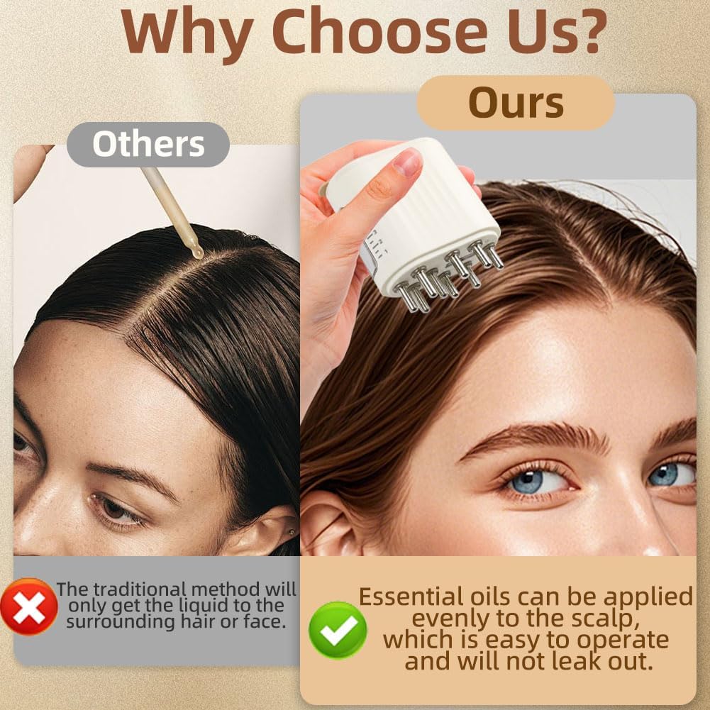 Electric Hair Oil Applicator for Scalp, Scalp Massager for Oil Treatment, Root Comb Applicator with Vibration & Microcurrent, Red Light Therapy, for Hair Treatment and Growth