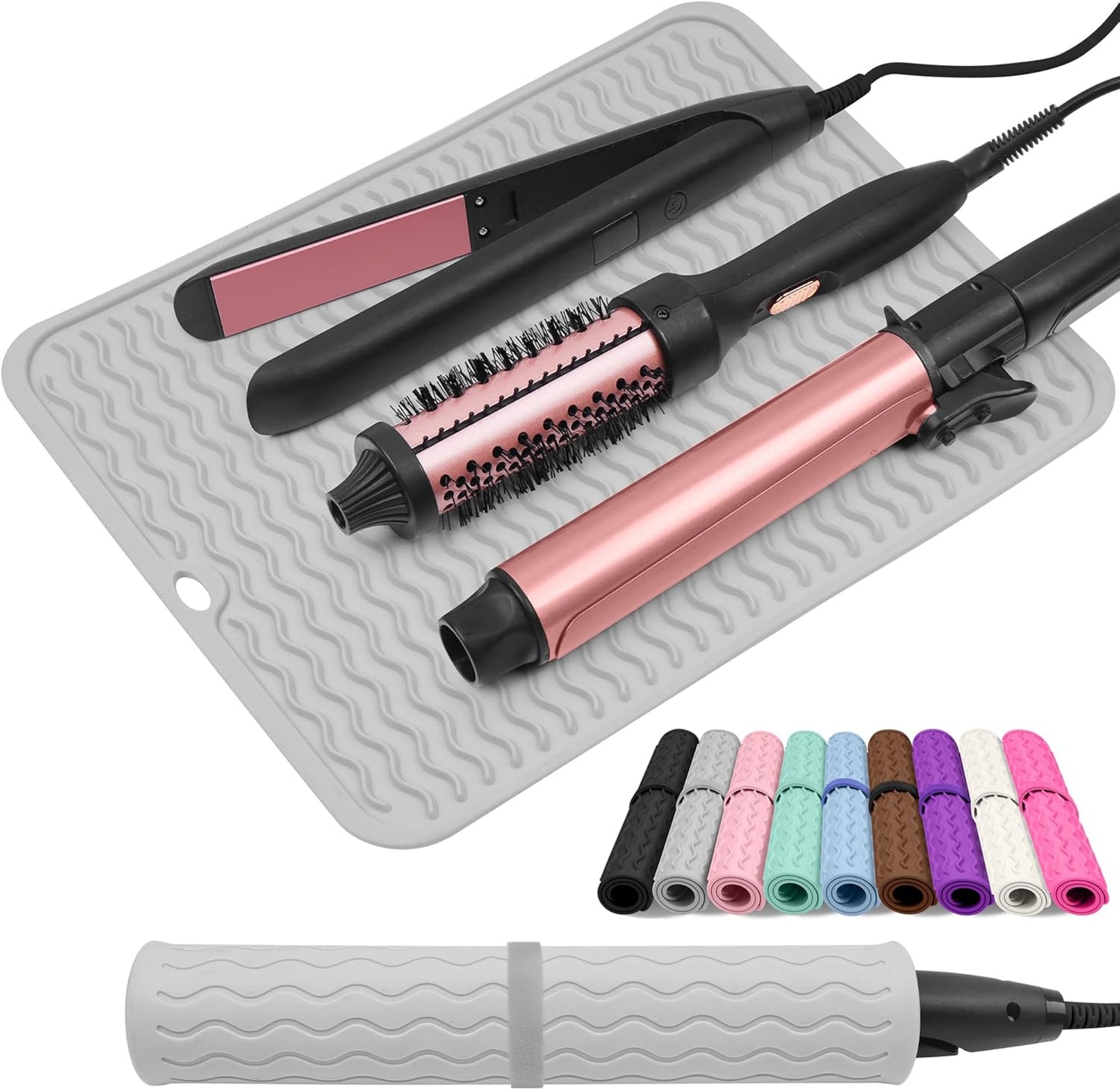 Heat Resistant Silicone Mat for Curling Irons & Hair Tools - Portable Vanity Cover (14.2" x 11.0")