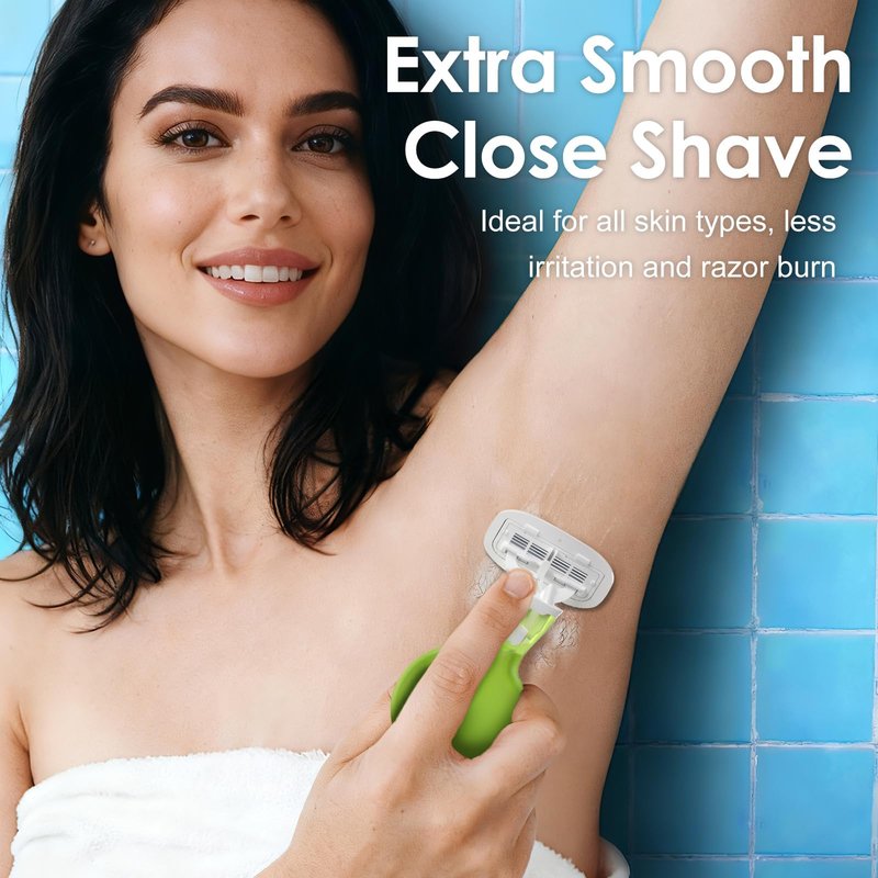 THURLADY Travel Essentials Razors for Women, 5-Blade Womens Razors for Shaving, Travel Size Toiletries Women Razor Kit, Includes 1 Mini Handle with 3 Refills & 1 Case, Extra Smooth Shave (Grass Green)