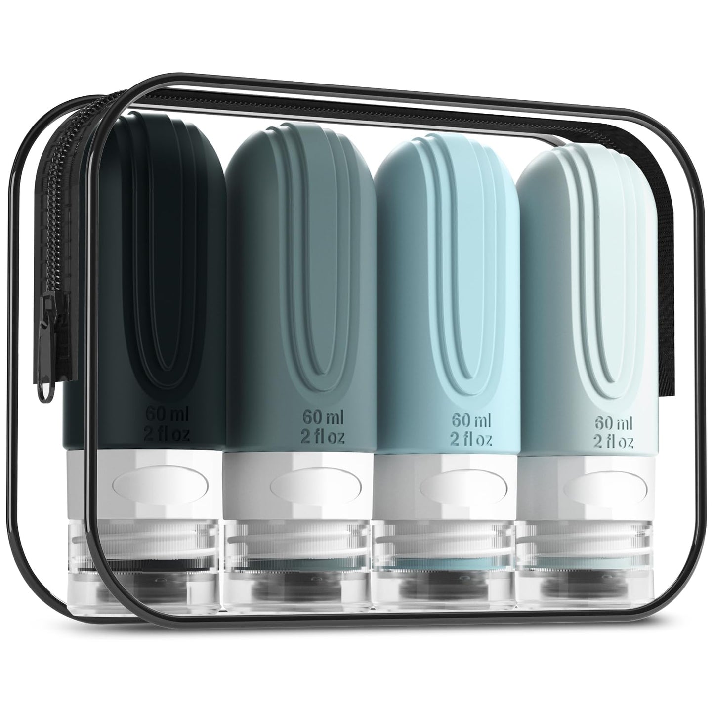 Mrsdry Travel Bottles for Toiletries, Tsa Approved 2oz Travel size Bottles, BPA Free Leak Proof Travels Toiletry Containers, Traveler Accessories with Toiletry Bag for Shampoo Liquid (4 Pack)