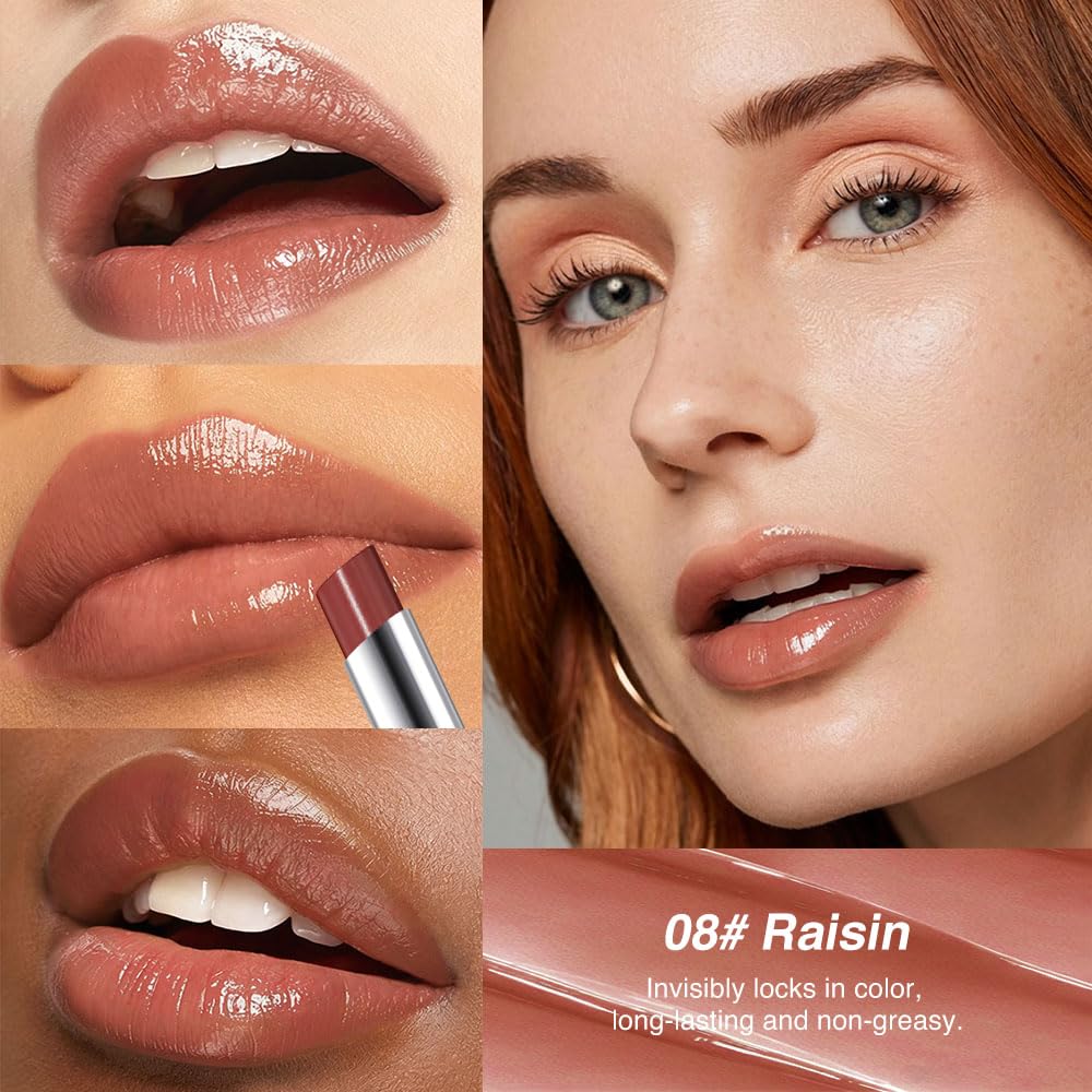 HHLTOH Deep Berry & Raisin Nude Honey Tinted Lip Balm for Women, Hydrating Lip Oil Stick Lip Gloss Lipstick for Mature Skin, Sheer Moisturizing Lip Tint Balm with Natural Shine, Vegan & Cruelty-Free