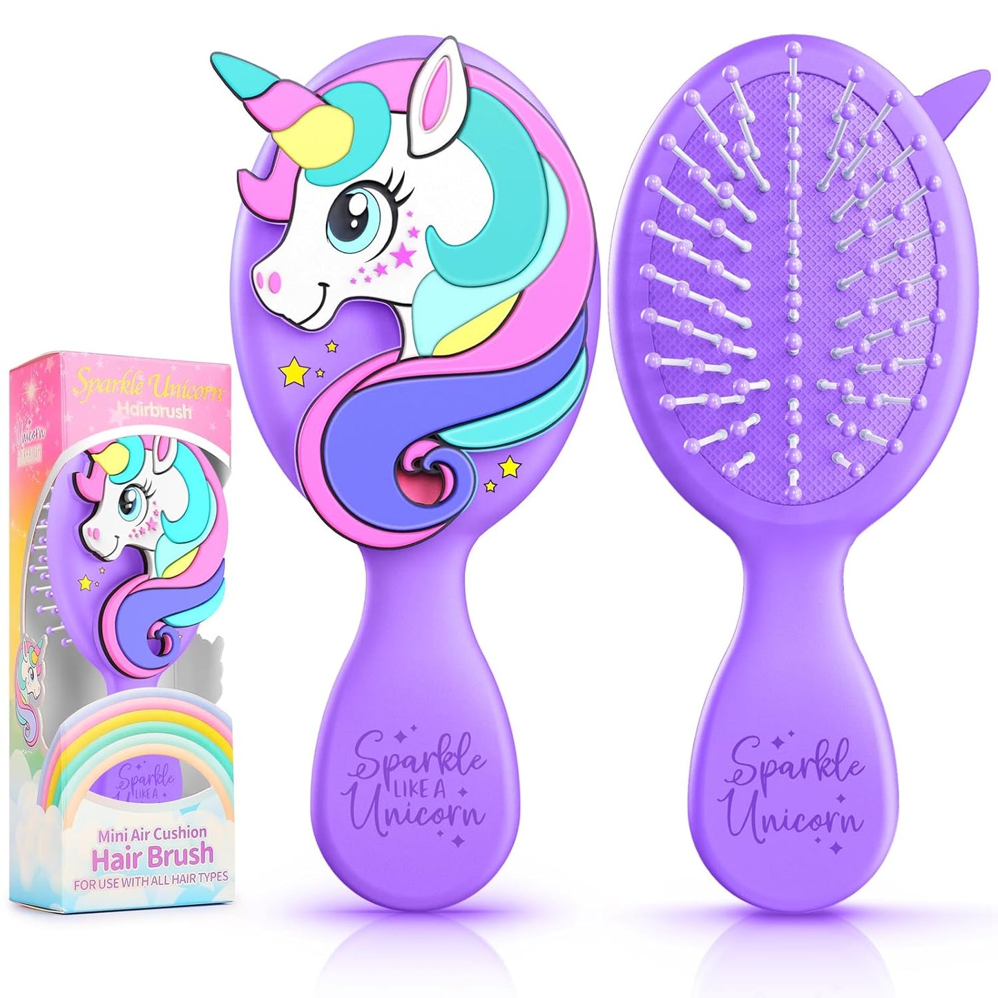 Toddler Hair Brush - Gentle Detangling Brush for Boys & Girls | Aqua Mini Unicorn Design, Travel-Friendly, Ball-Tip Bristles