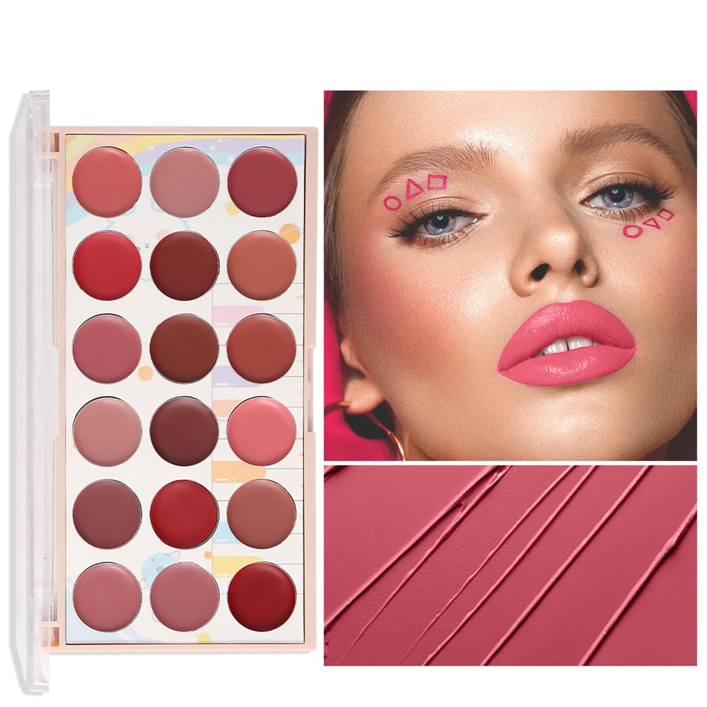 Joyeee Lip Gloss Palette, 18 Colors Dard Red Pink Nude Brown Lip Makeup Pallet Kit, Pro Women Lip Color Palette with Soft Silicon Brush, Lip Present Set for Teen Girl, Mum, Daughter, Friend, Sister