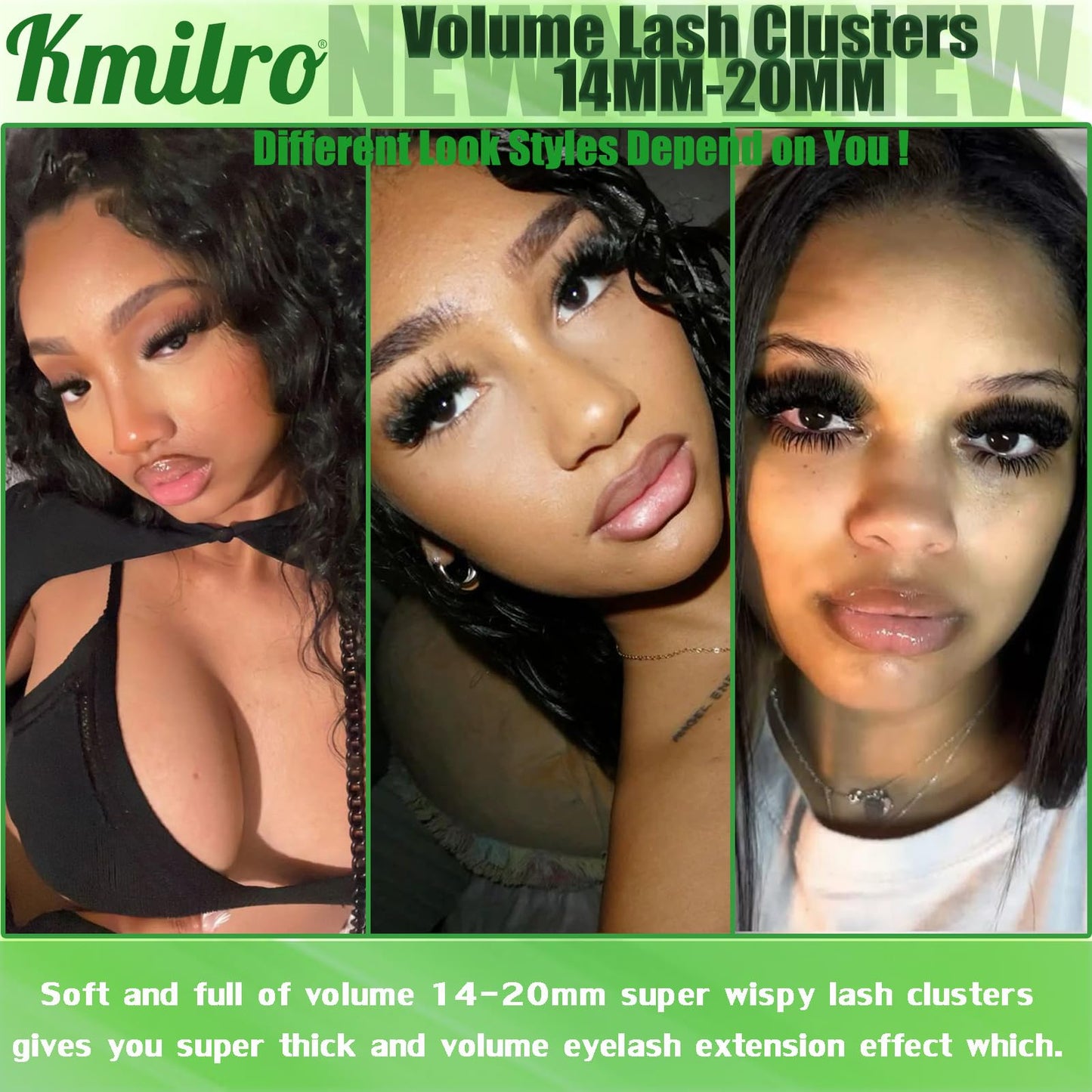 Kmilro Lash Clusters 14-20mm Volume Cluster Eyelash Extensions Thick Eyelash Clusters 480pcs Waterproof Wispy Individual Lashes Soft False Eyelashes DIY Lash Extension (150D+180D+200D)