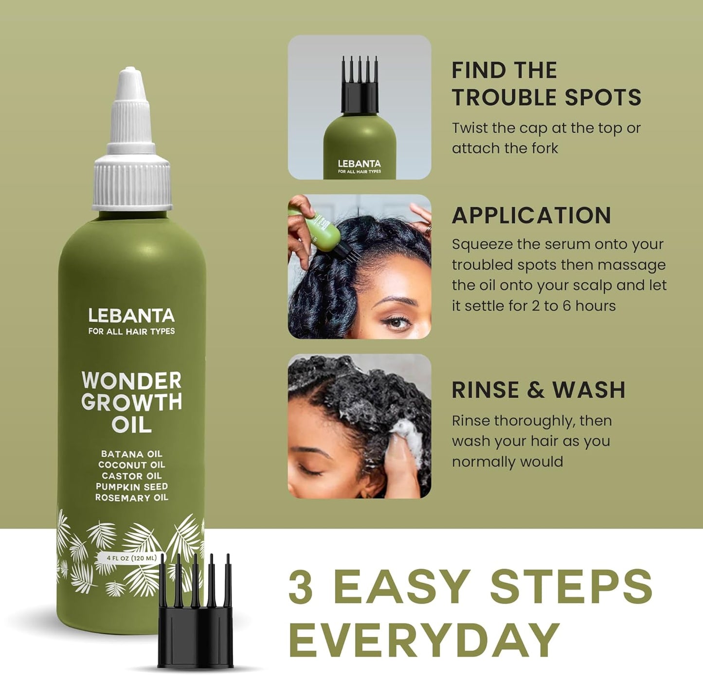 Lebanta Batana Oil for Hair Growth - 100% Pure Organic Blend with Castor, Pumpkin Seed & Rosemary | Thicker, Stronger Hair (1 Pack)