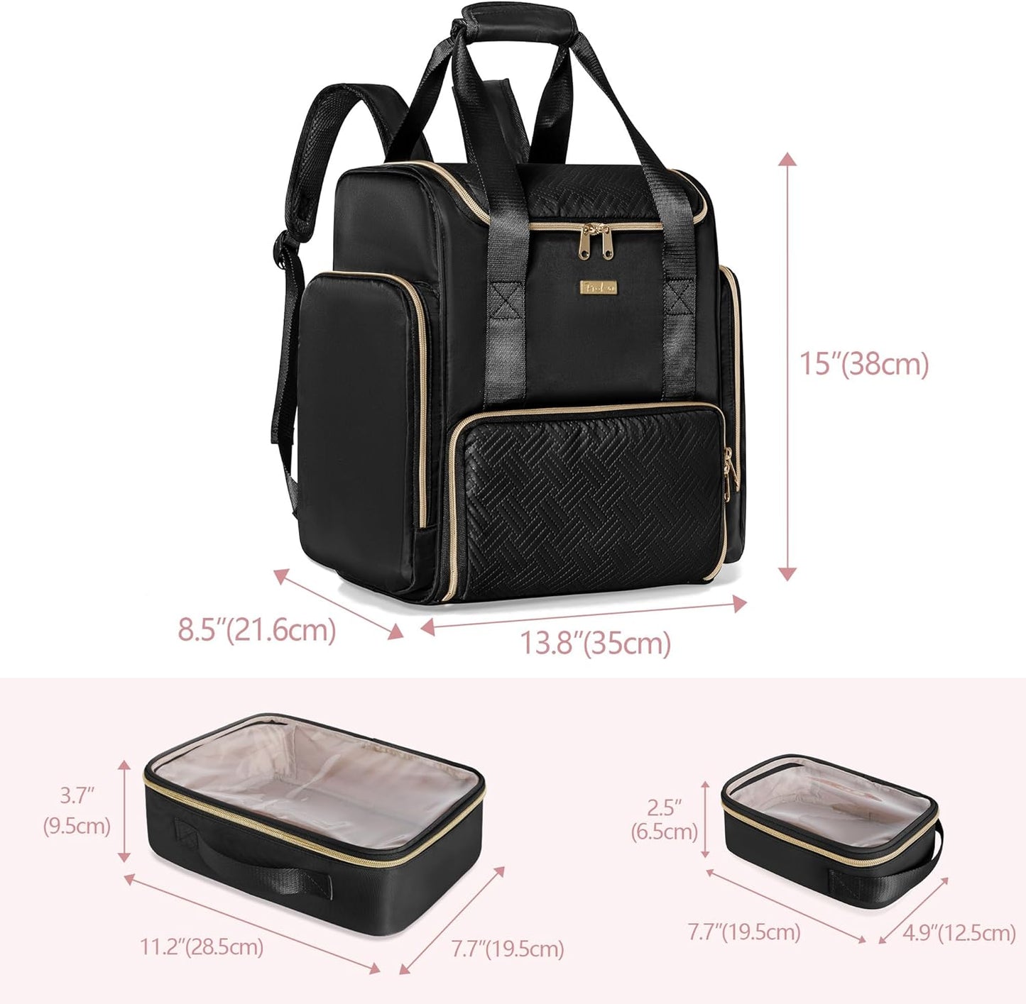 Large Makeup Backpack - Professional Double Layer Case with 3 Clear Bags & Brush Storage for Artists