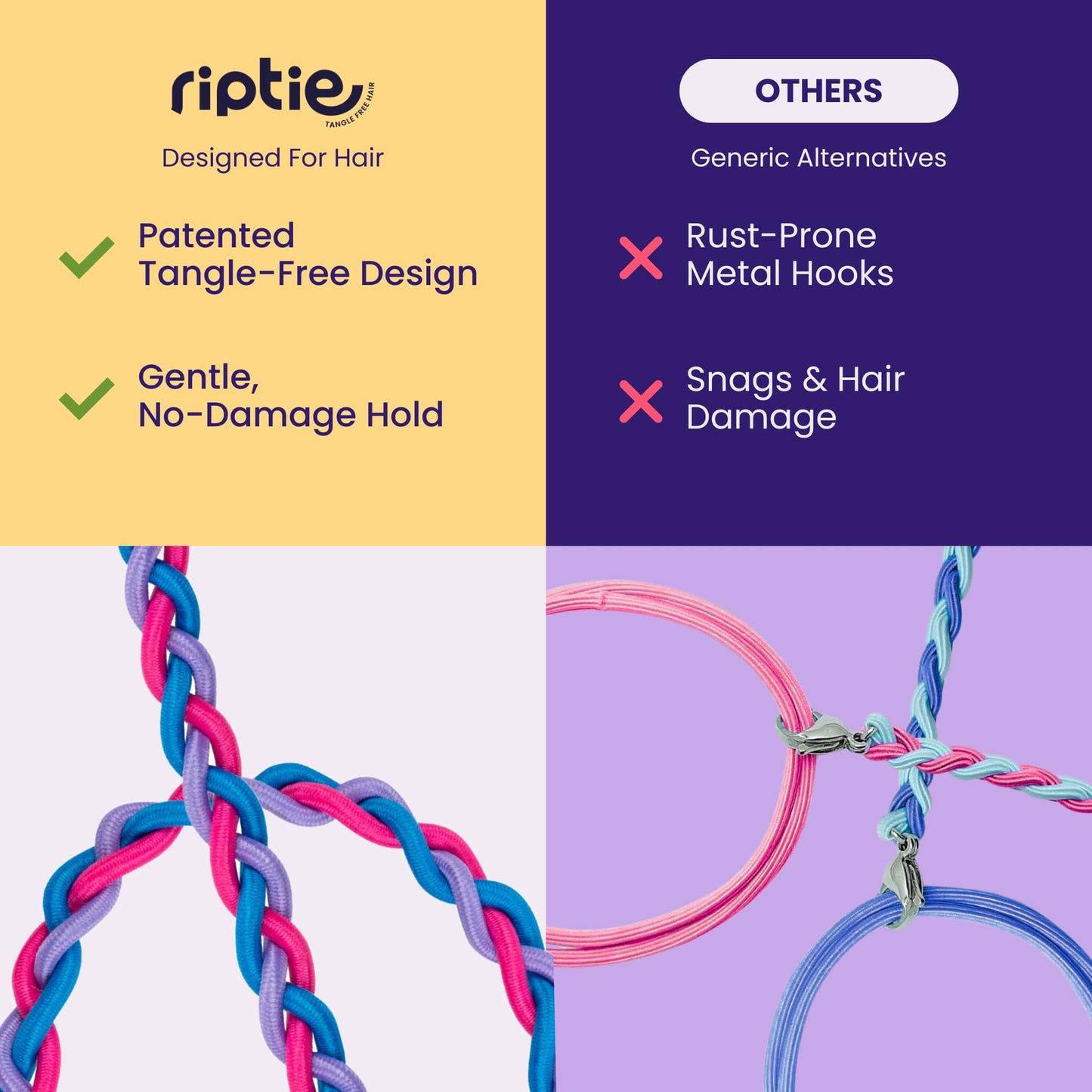 Rip Tie Soft Tangle-Free Hair Tie for Women, Nylon Hair Elastic, Colorful Hair Accessory - As Seen on Shark Tank - 1pc Sunset (Extra Long)
