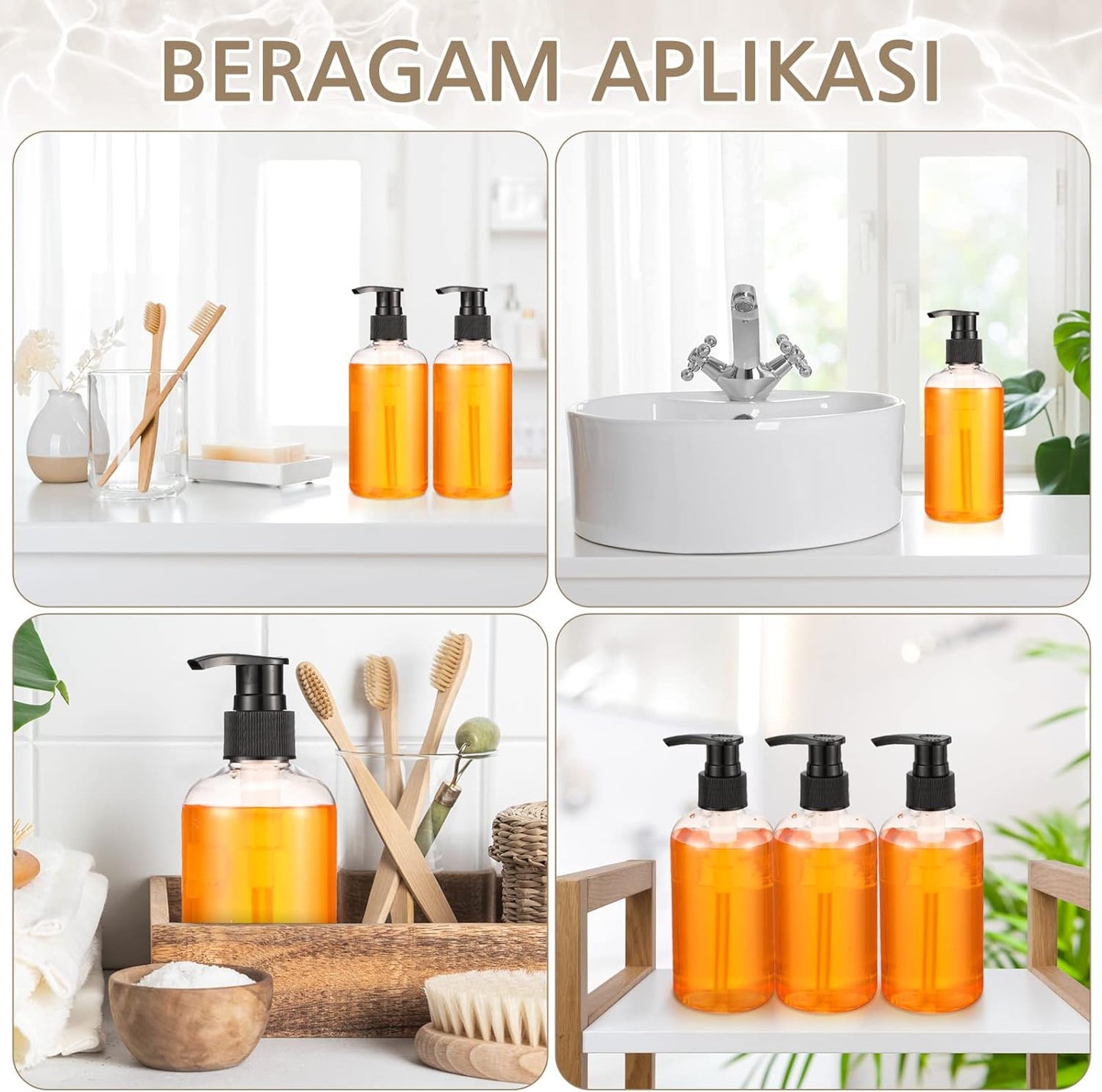 Refillable Shampoo Dispenser - 16 Pcs Plastic Pump Bottles for Shower & Kitchen | 250 ML/8.5 OZ