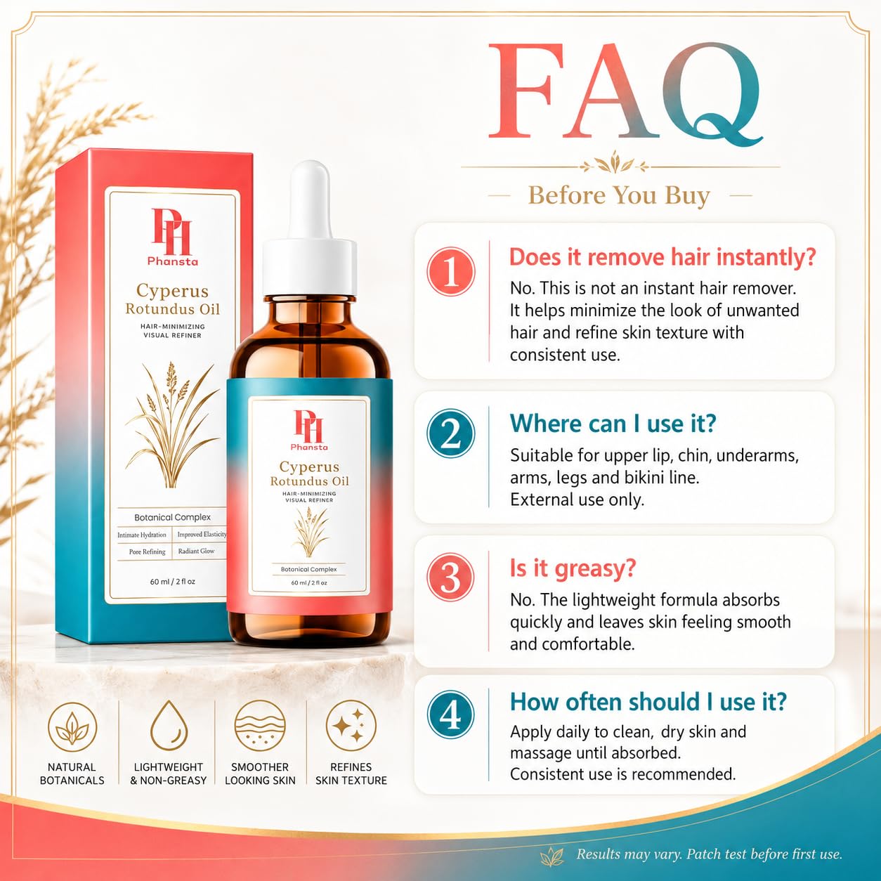 Cyperus Rotundus Oil - Natural Facial & Body Hair Care Oil | Non-Greasy Moisturizer for Post-Shave, 2.02 Fl Oz
