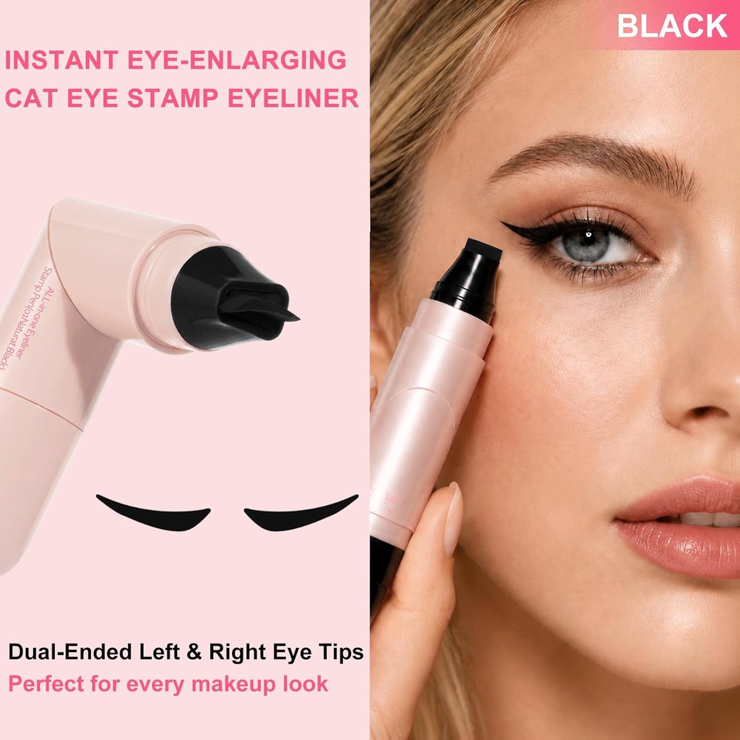 Winged Eyeliner Stamp Pen - Dual-Ended Cat Eye Makeup Tool | Waterproof, Quick-Dry, Smudge-Proof, Black