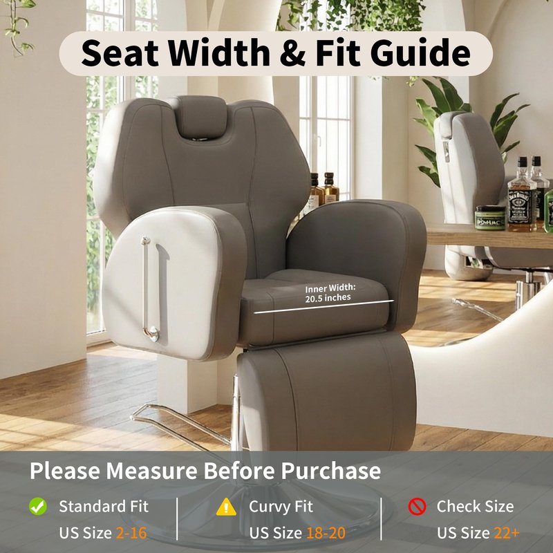 Baasha Heavy Duty Reclining Barber Chair - Grey Hydraulic Salon Chair for Facials, Lash Extensions, Tattoo & Braiding - 165° Recline with Leg Rest, Stainless Steel Base