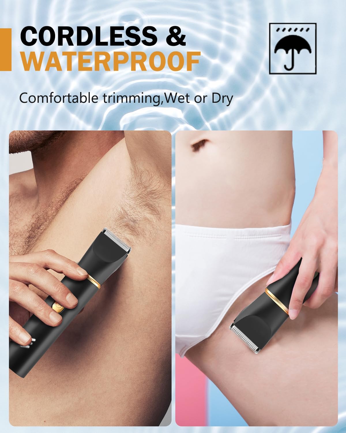 Men's Body Hair Trimmer - 3-in-1 Electric Razor for Groin, Chest & Beard | IPX7 Waterproof, USB-C Rechargeable