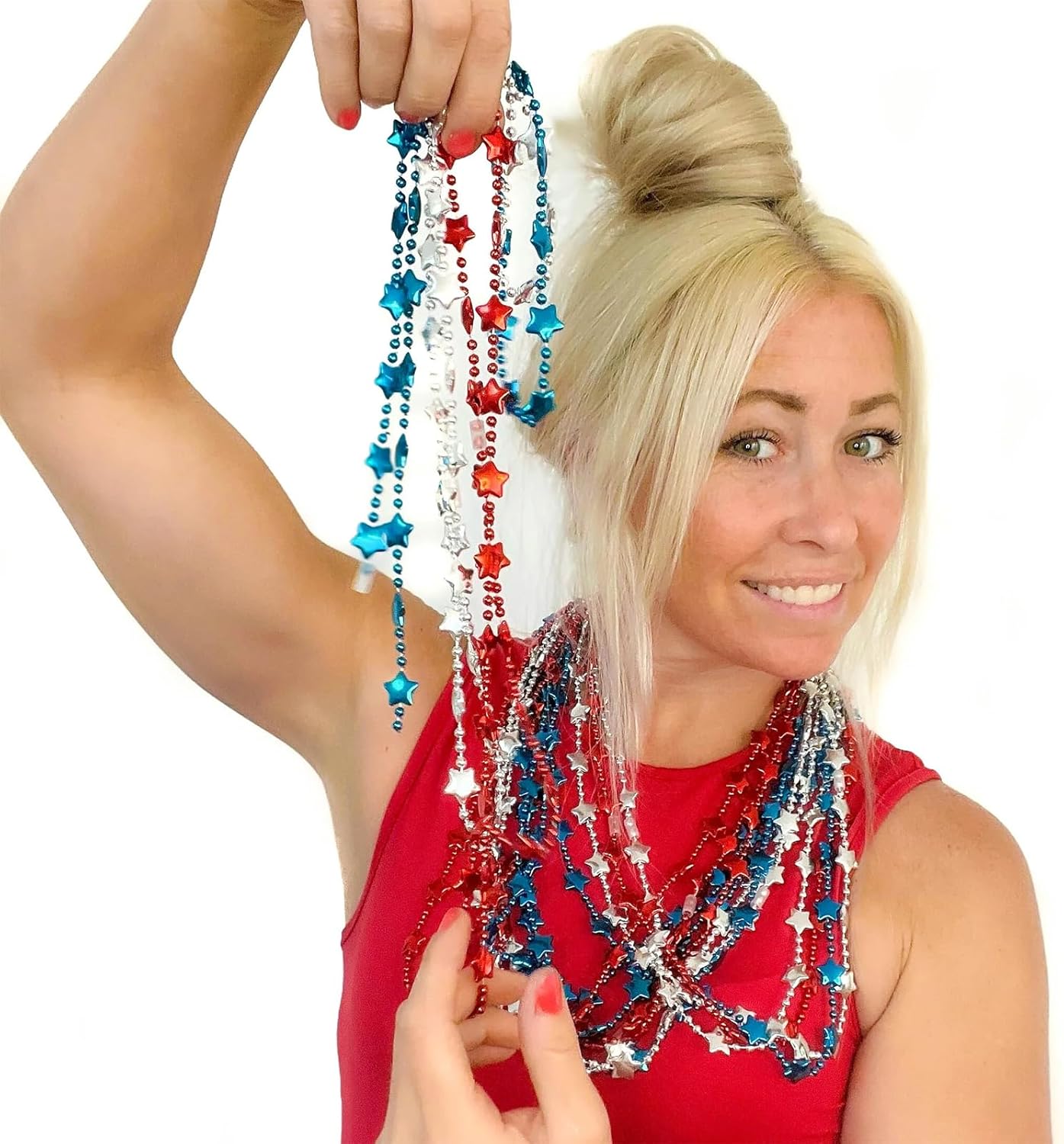 Patriotic Star Shaped Necklace Set - 21 Pcs 4th of July Red-White-Blue Party Accessories | Ideal for Adults
