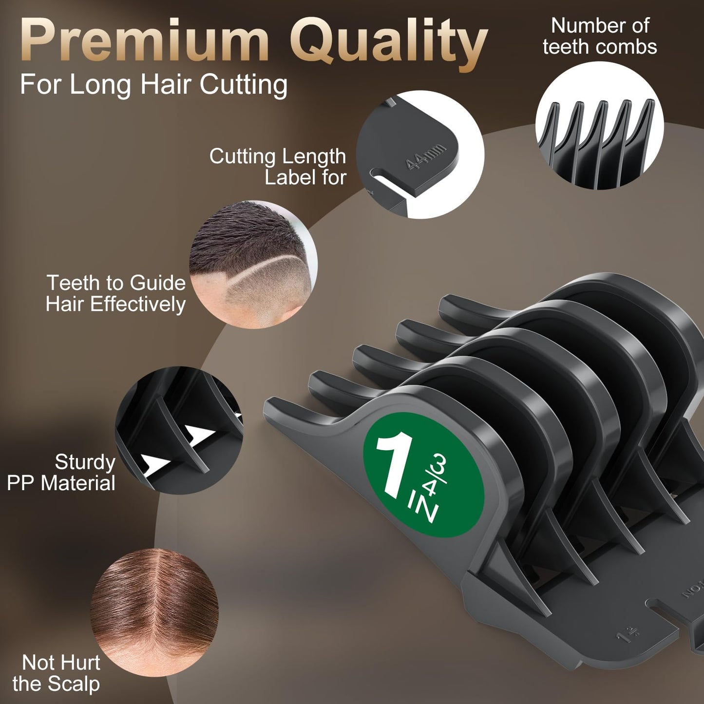 Clipper Guards Set, 4 Pack 1.25", 1.5", 1.75", 2" Compatible with Most Wahl Clippers, Gray Replacement Guides