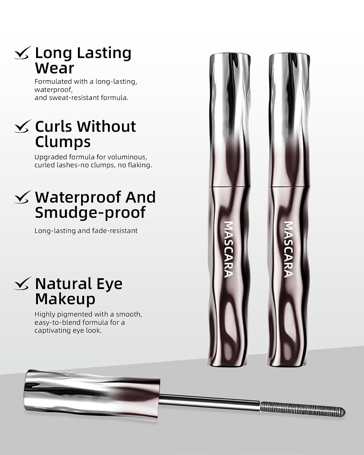 Black Washable Metal Rod Mascara - Waterproof Iron Wand for Volume & Length | 3D Curling, Smudge-Proof Fiber Lash