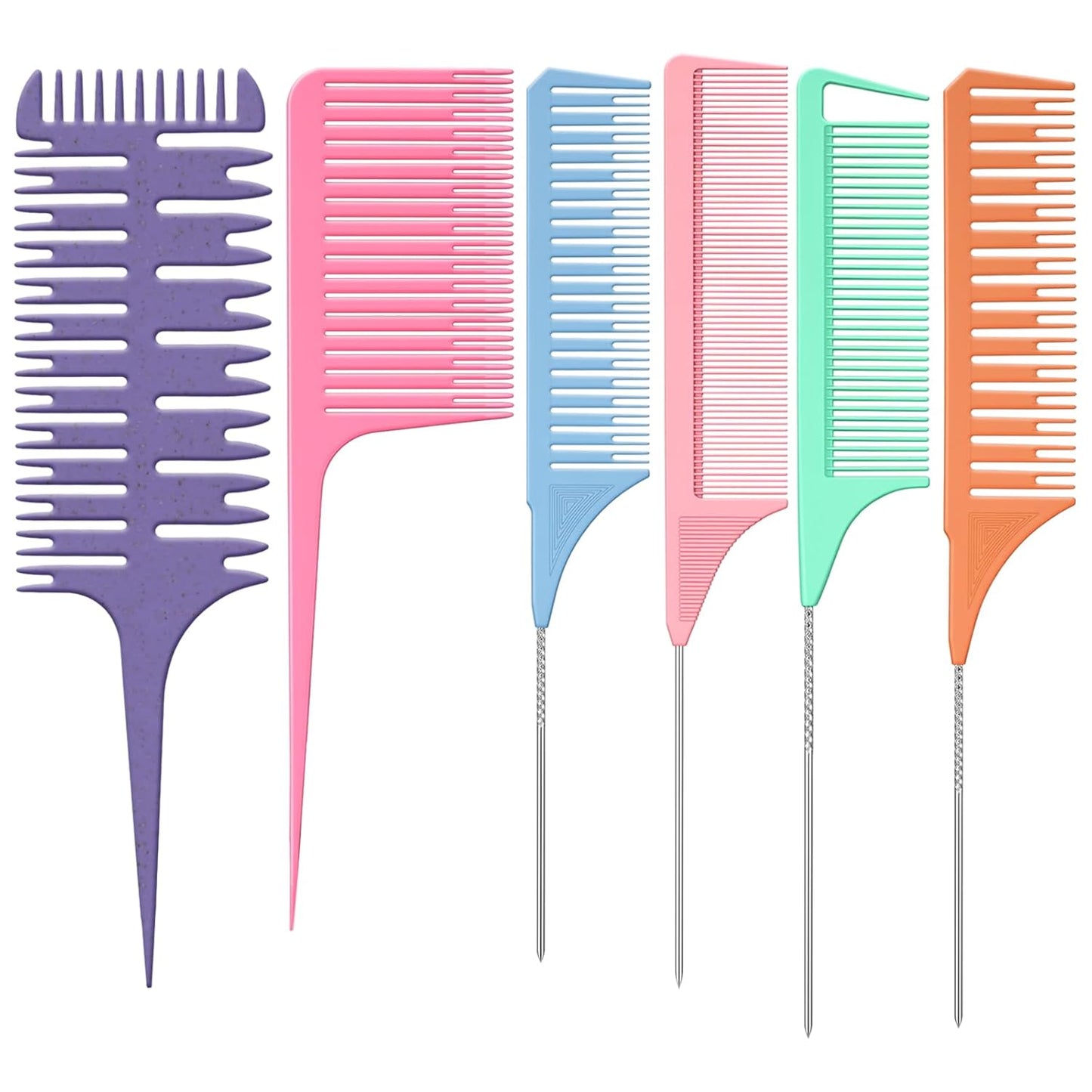 Highlighting Comb Set - 6 Pcs Weaving Hair Dyeing & Sectioning Combs for Balayage | Multicolor