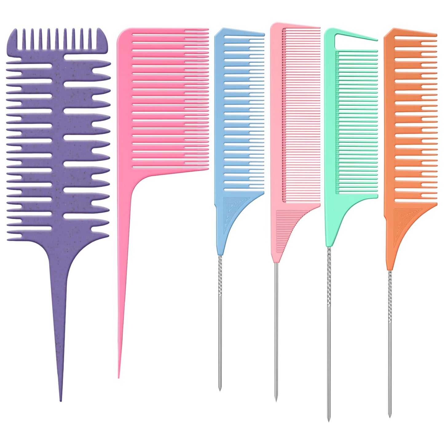 Patelai 6 Pcs Highlighting Comb Set Weaving Hair Dyeing Comb Weaving Sectioning Foiling Rat Tail Styling for Highlights Foiling Balayage Hair Coloring Men Women(Multicolor Style)