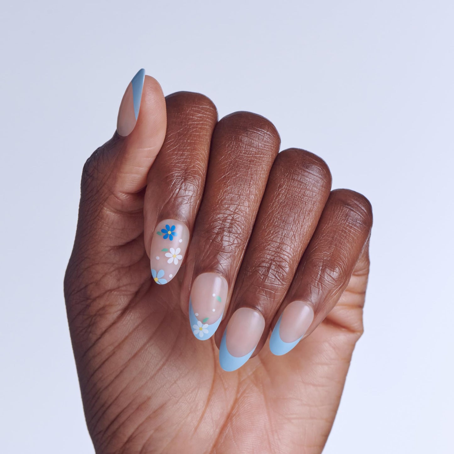 Kiss Impress No Glue Mani Press On Nails, Design, 'Golden Nest', Blue, Medium Size, Almond Shape, Includes 30 Nails, Prep Pad, Instructions Sheet, 1 Manicure Stick, 1 Mini File