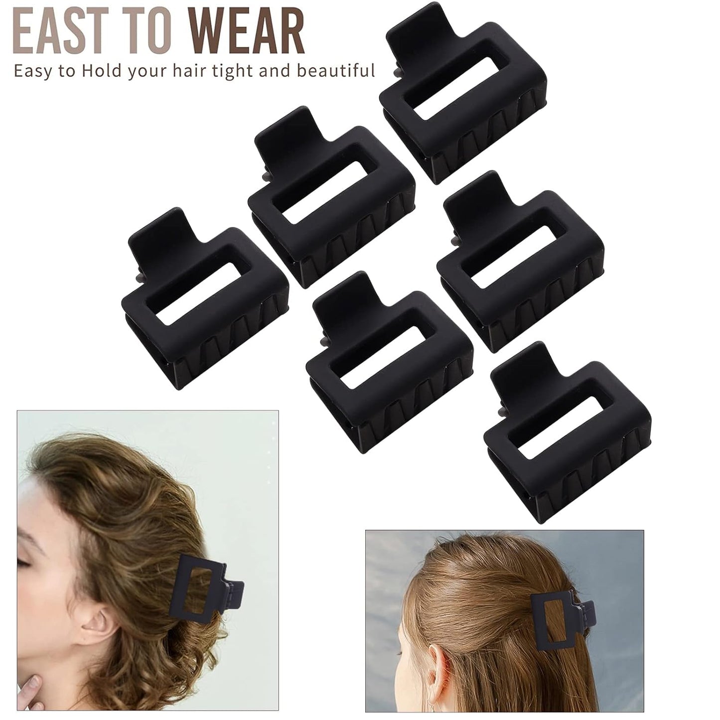 Black Square Claw Clips - 12 Pack Non-Slip Matte Hair Clips for Women | Strong Hold for Thick & Thin Hair