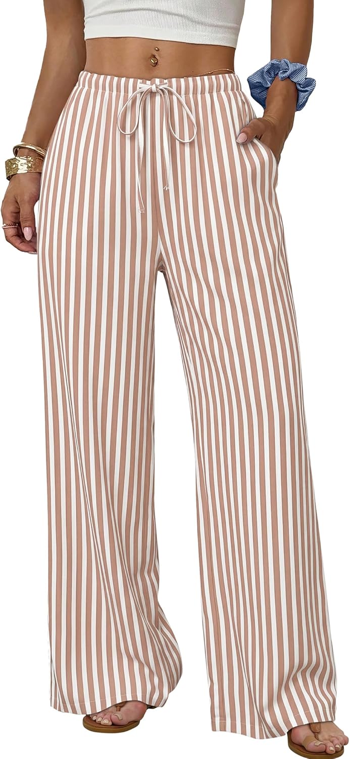 Wide Leg Pants for Women - Flowy Palazzo Trousers with Drawstring & Pockets | Summer Beach Vacation Wear