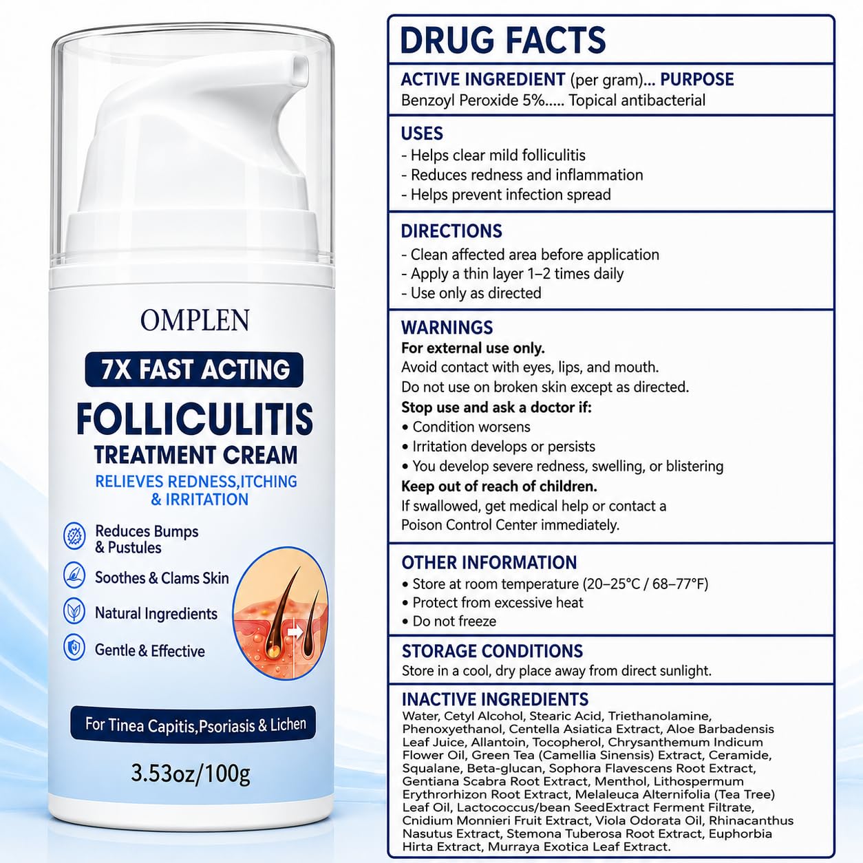 Razor Bumps & Ingrown Hair Folliculitis Treatment Cream – 5% Benzoyl Peroxide for Scalp Bumps & Body Acne – Fast-Acting Relief for Shaving Irritation, Redness & Bumps with Tea Tree & Centella, 3.53 oz