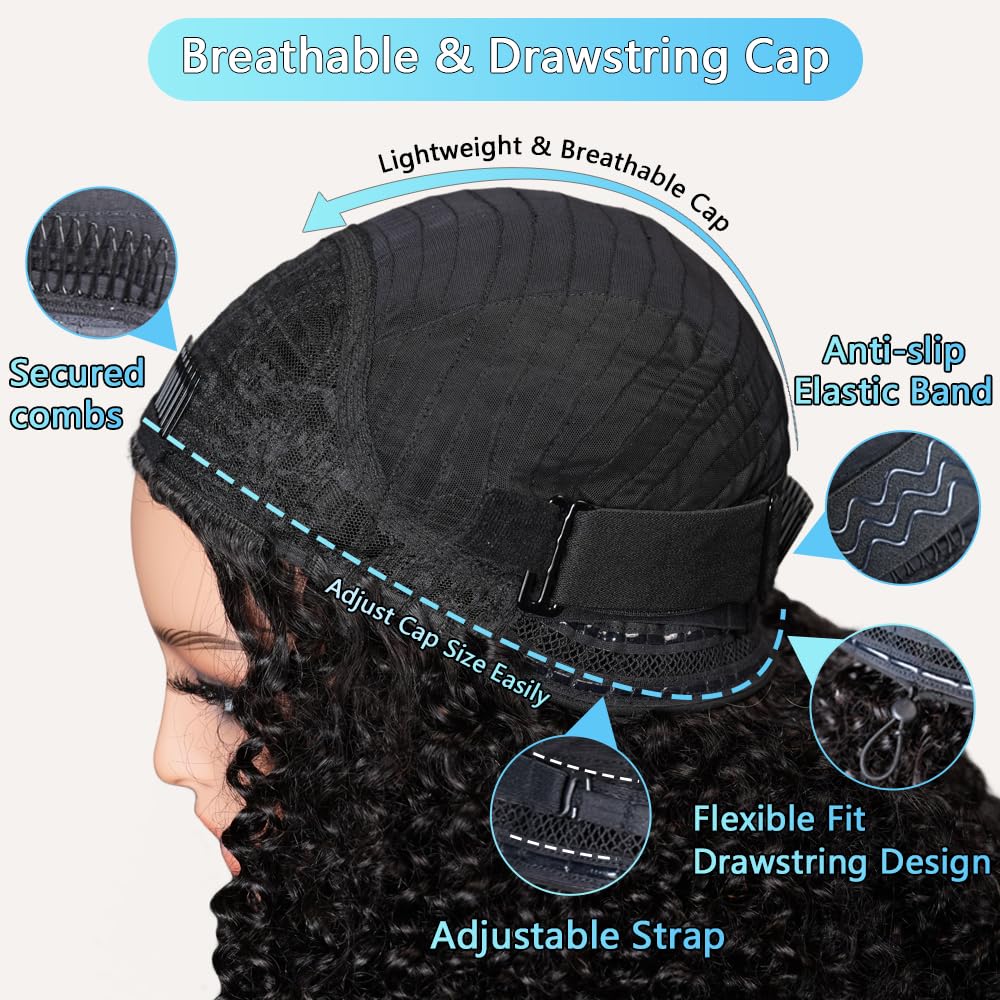Kinky Curly 3 In 1 Half Wig - 200% Density Human Hair | 16 Inch Afro Curly Flip Wig for Women