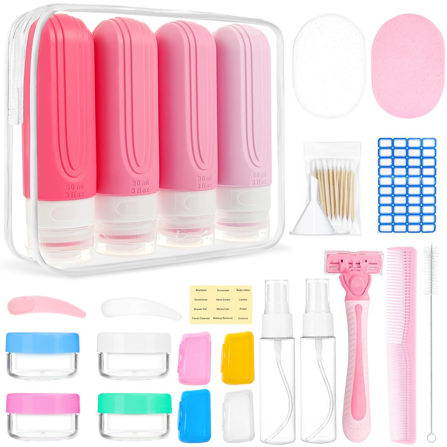 CHEODIN 26 Pack Travel Size Toiletries, Tsa Approved Travel Containers for Toiletries, Leak Proof Silicone bottles and Shampoo Conditioner, Essential Toiletry Accessories.