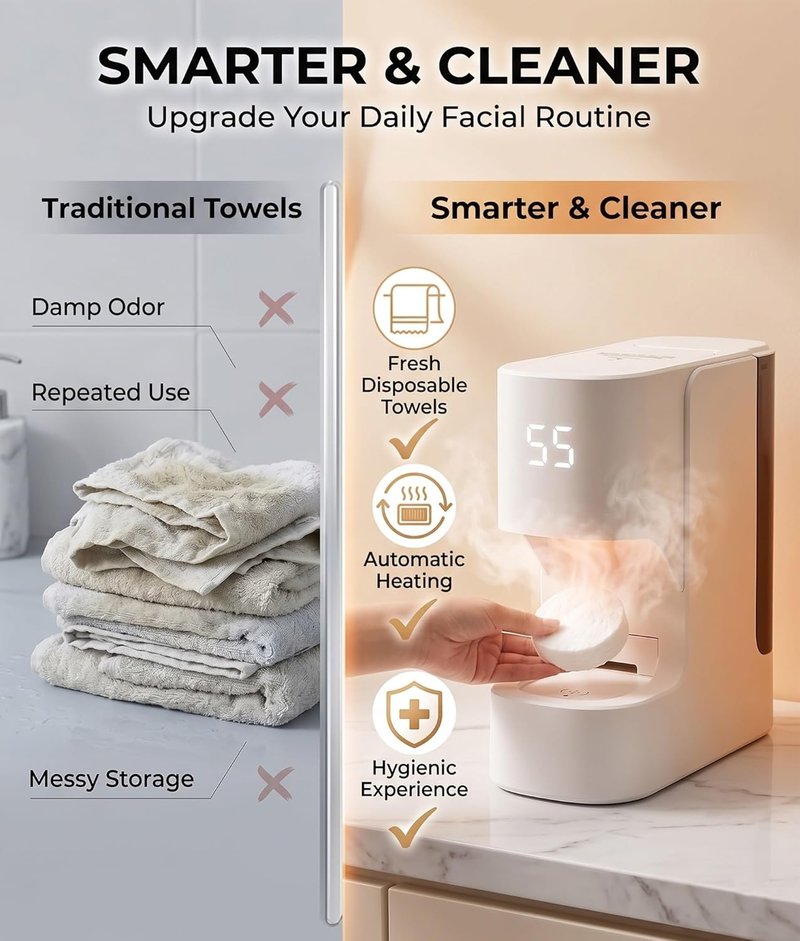 Smart Hot Face Towel Heater - Rapid 5-Second Heating & Automatic Dispensing | 20 Towels Included, 55°C (131°F) Constant Temp