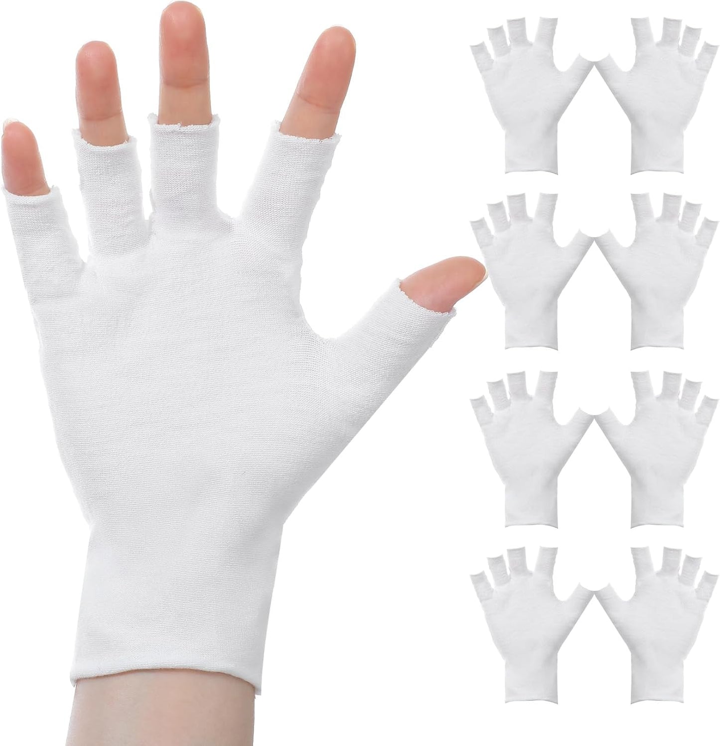 Eczema Gloves for Dry Hands - 4 Pairs Fingerless Cotton Gloves with 5 Open Fingertips | One Size Fits Most
