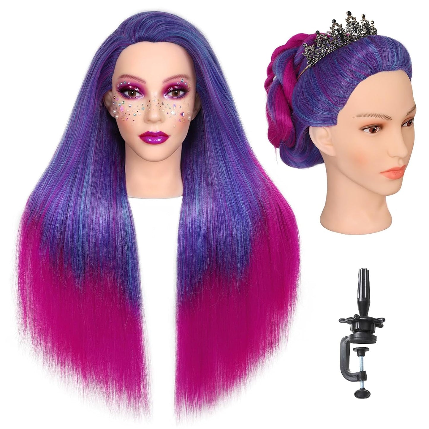 Professional Cosmetology Mannequin Head - Realistic Face, Heat Resistant Synthetic Hair | 26 Inch for Cutting & Styling Practice