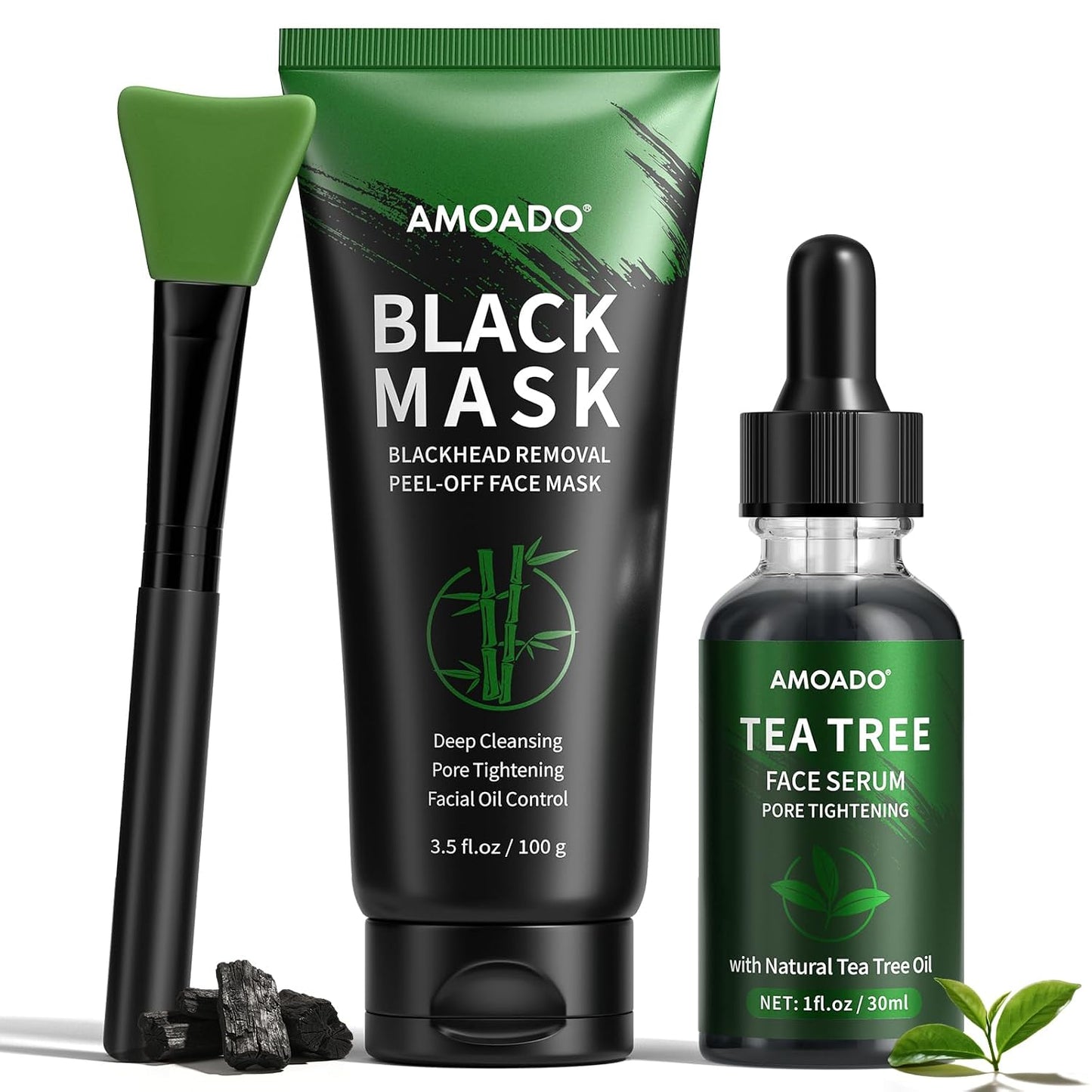 Blackhead Remover Peel Off Face Mask Set - Charcoal & Tea Tree Oil Duo for Deep Cleansing | 2-in-1 Pore Tightening Solution