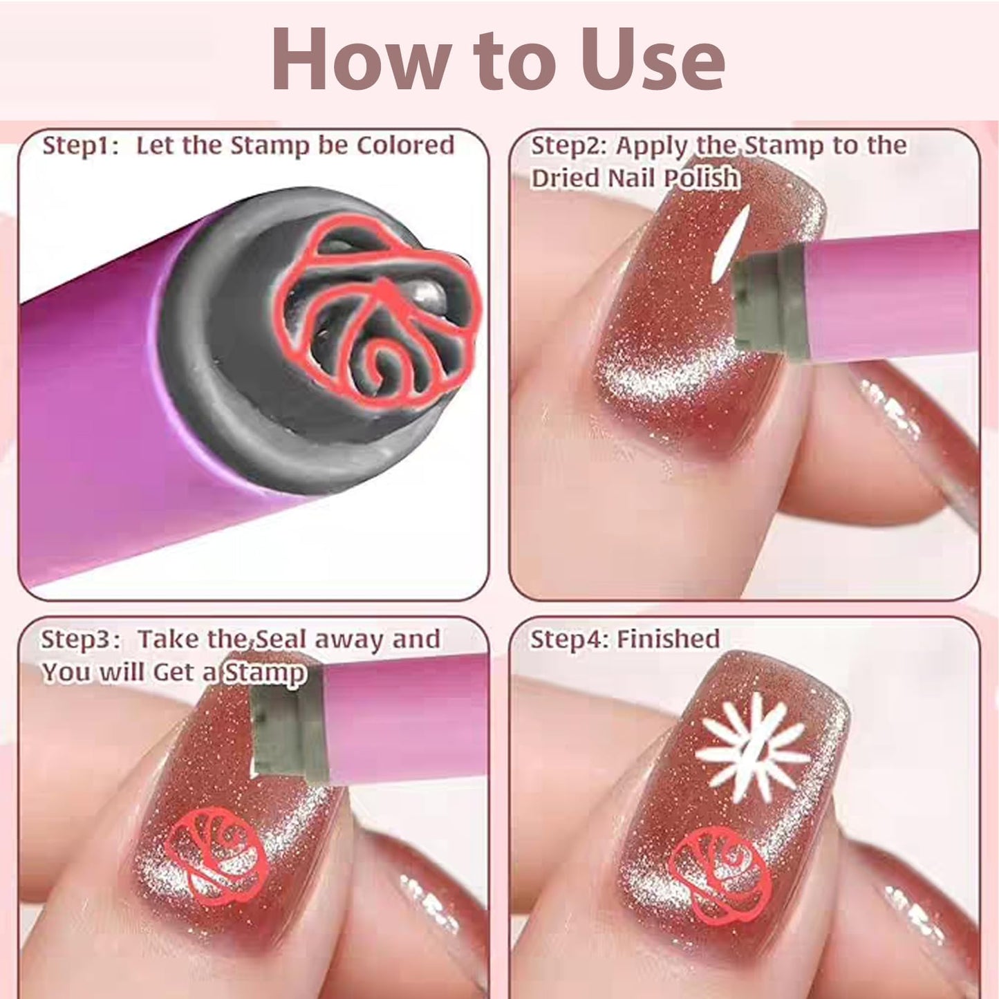 20PCS Nail Art Stamp Pen Set, Flower Butterfly Rose Nail Stamping Kit, DIY Stamper Nail Art Tools with Different Patterns (Randomly) for Women Girls