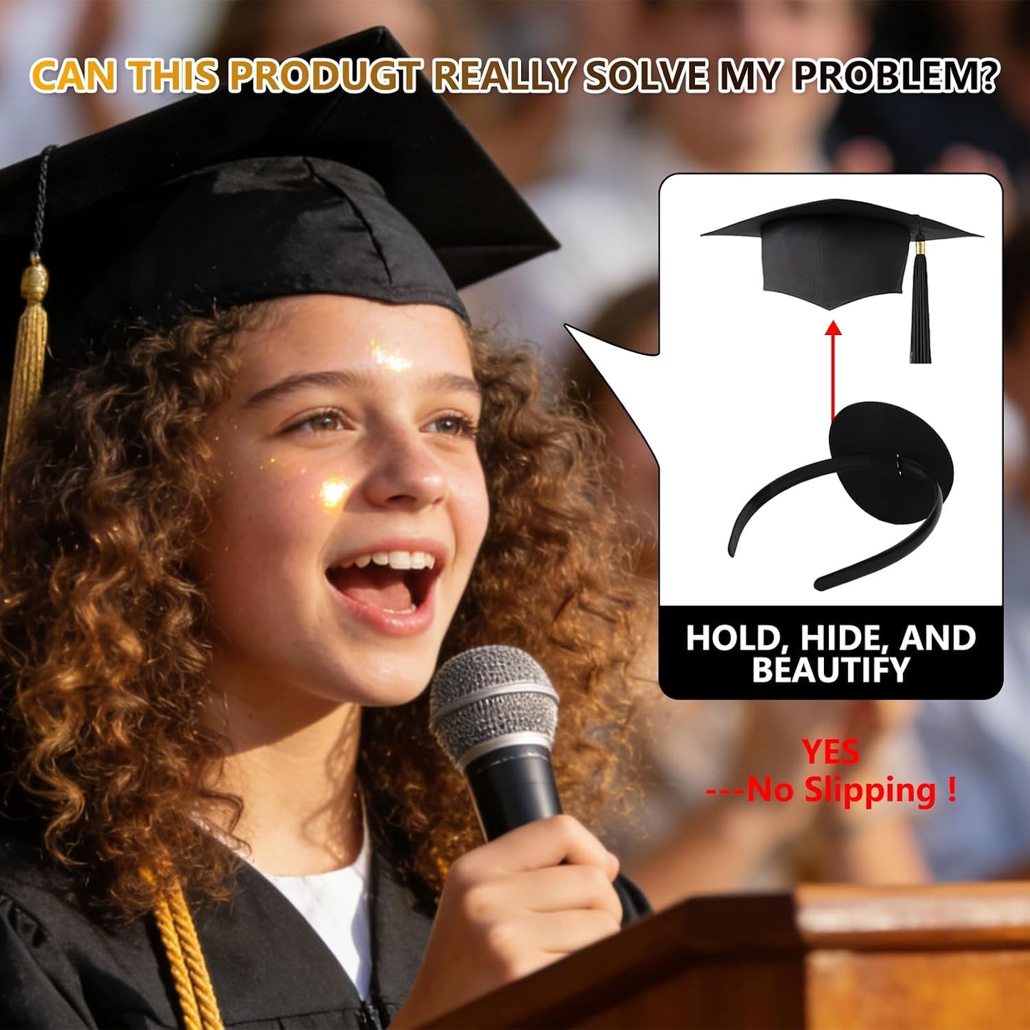 Round Graduation Cap Headband - Firm Anti-Fall Hair Band for Secure Fit | 1 Piece