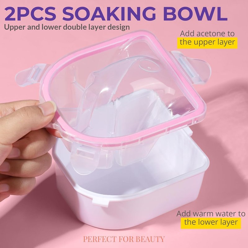 Nail Soaking Bowl Kit - 10 Acetone-Proof Bowls for Gel Polish Removal | Manicure Tools Included