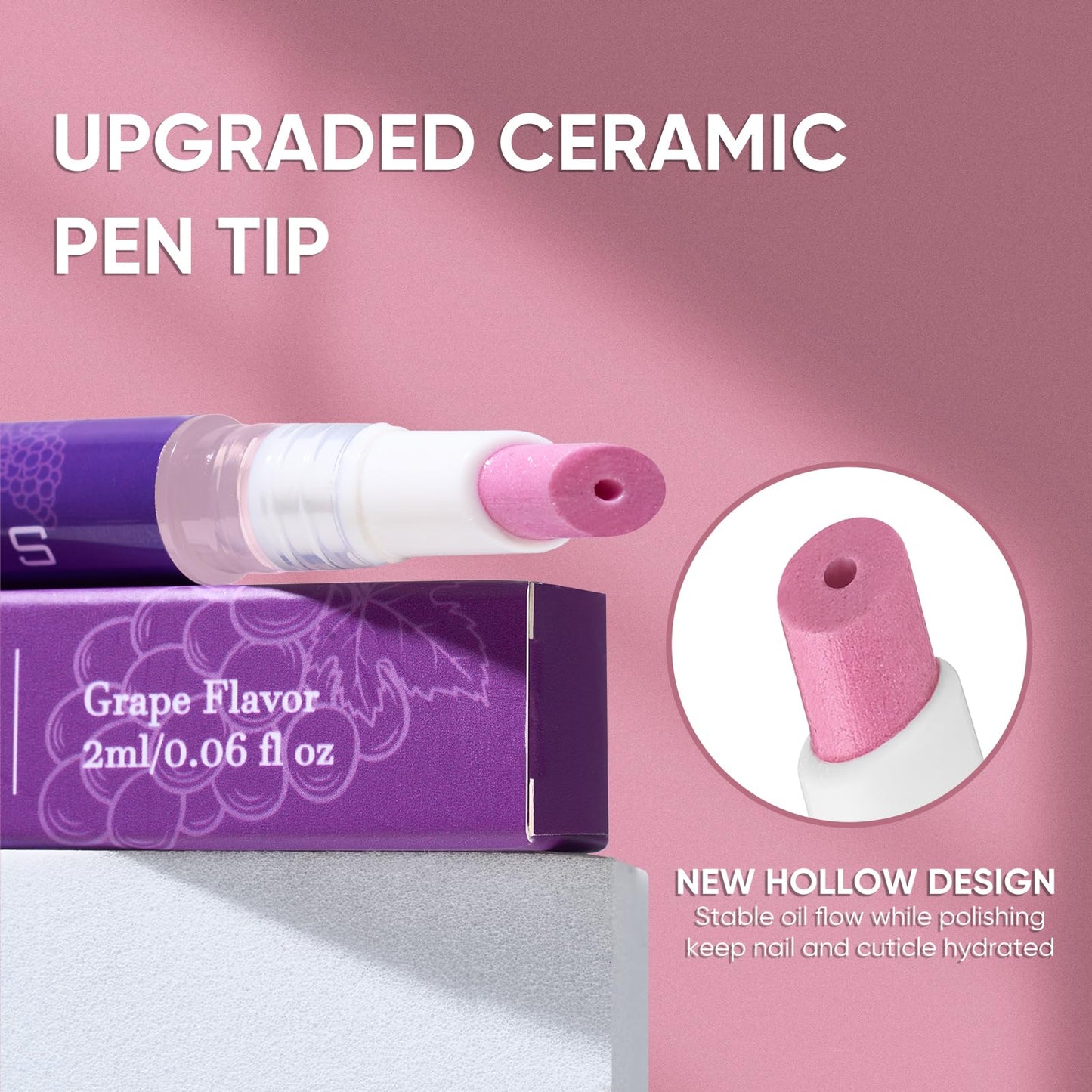 SASSYTIP Ceramic Cuticle Pusher & Oil Pen, 2ml Grape Scented Nail Care Pen, Gentle Cuticle Remover for Dry & Damaged Nails, Moisturize Strengthen Brighten (Grape3.0)